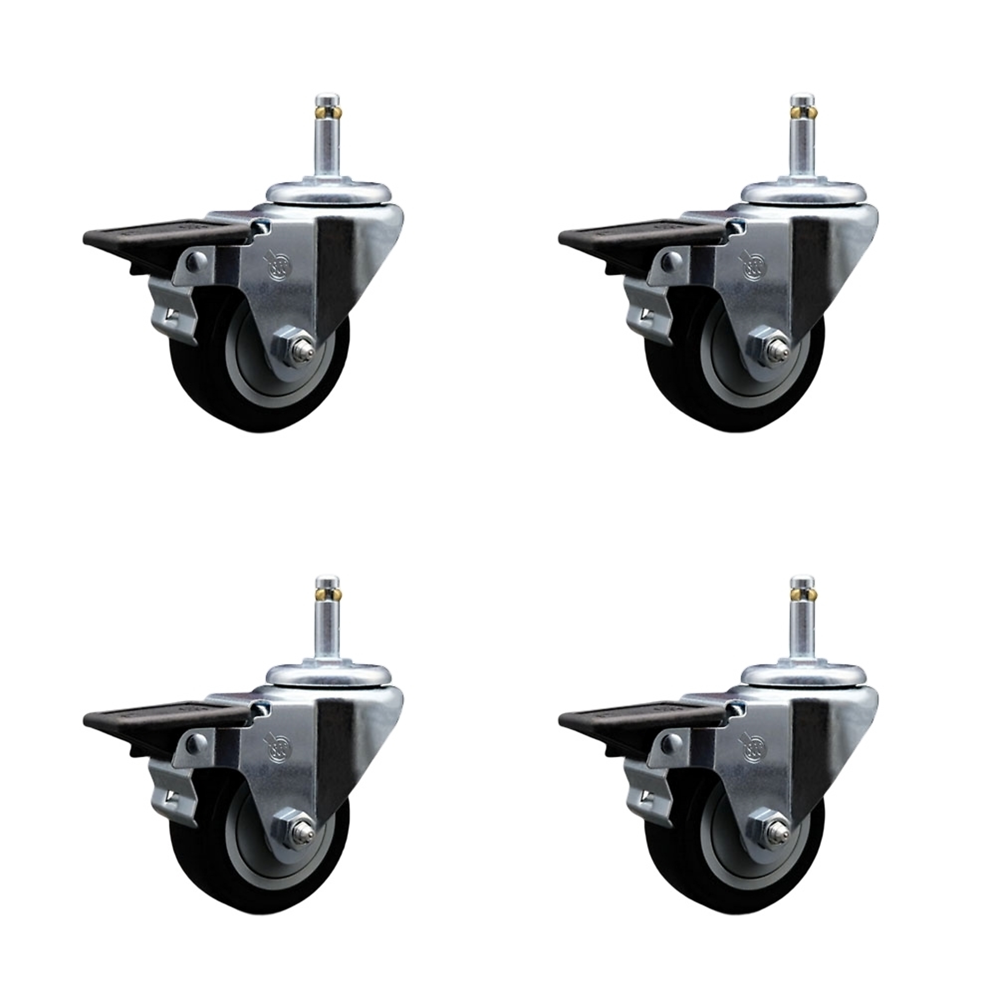 Service Caster, 3Inch x 1 1/4Inch Stem Casters, Wheel Diameter 3 in, Caster Type Swivel, Package (qty.) 4, Model SCC-GR20S314-PPUB-BLK-PLB-716138-4