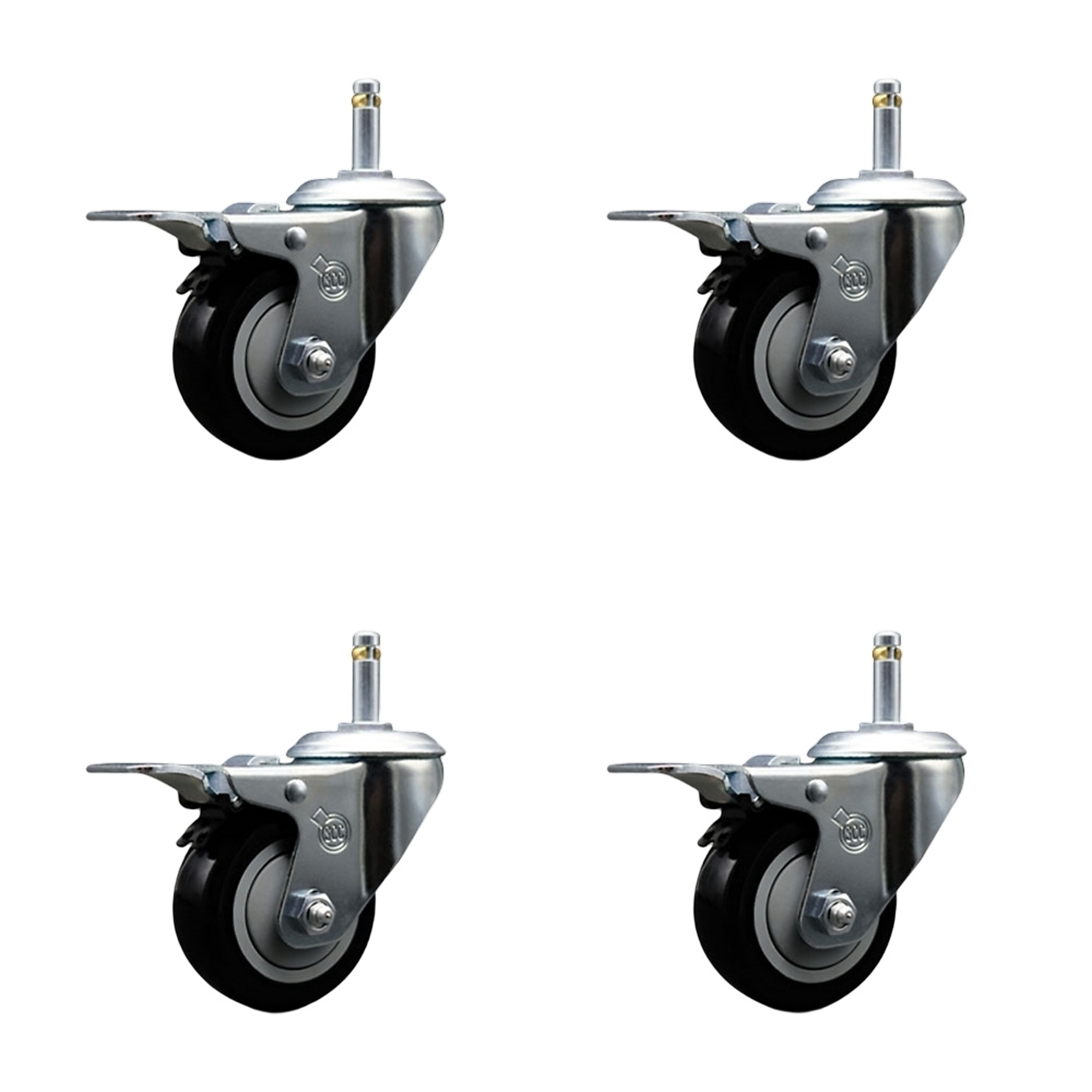 Service Caster, 3Inch x 1 1/4Inch Stem Casters, Wheel Diameter 3 in, Caster Type Swivel, Package (qty.) 4, Model SCC-GRTTL20S314-PPUB-BLK-716138-4