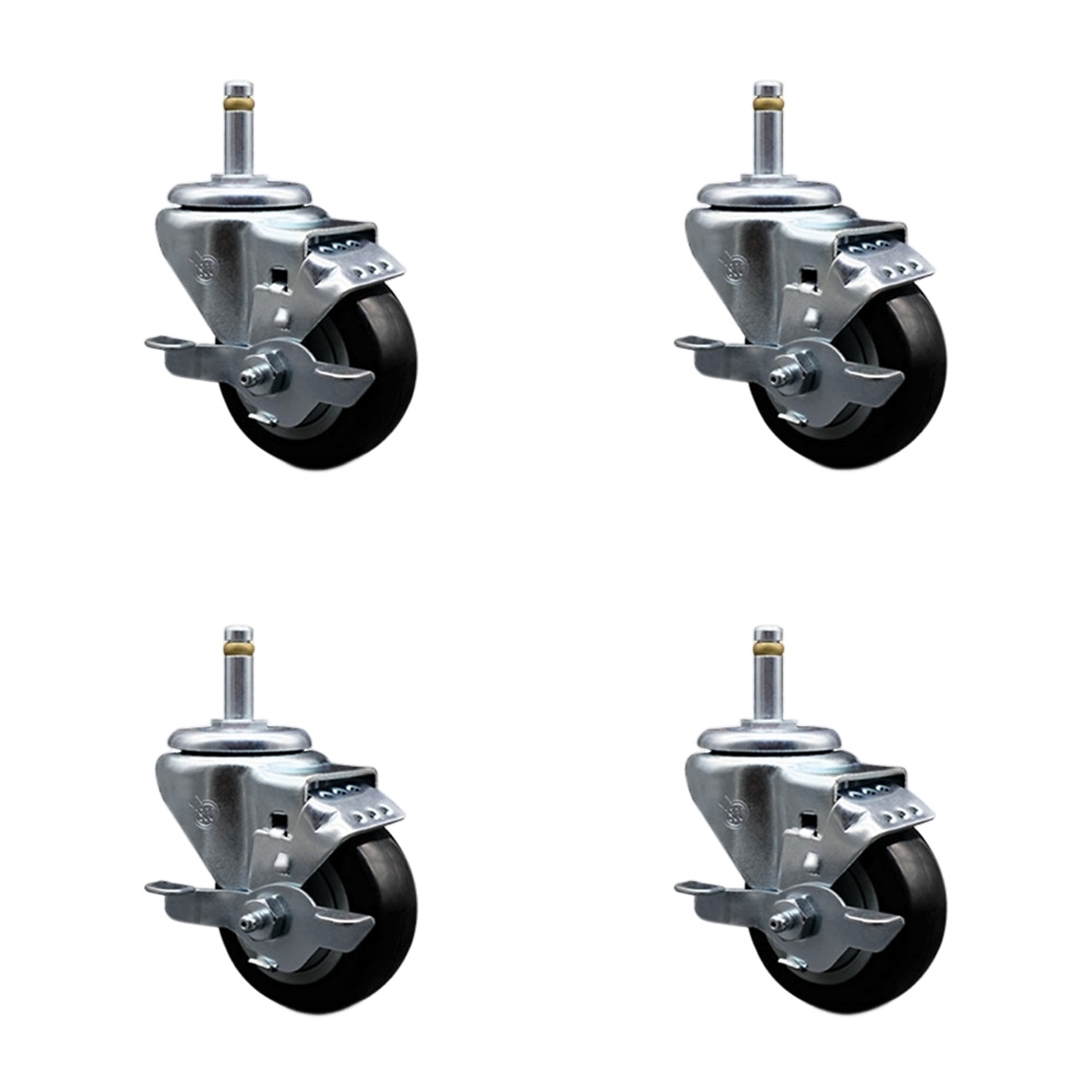 Service Caster, 3Inch x 1 1/4Inch Stem Casters, Wheel Diameter 3 in, Caster Type Swivel, Package (qty.) 4, Model SCC-GR20S314-PPUB-BLK-TLB-716138-4