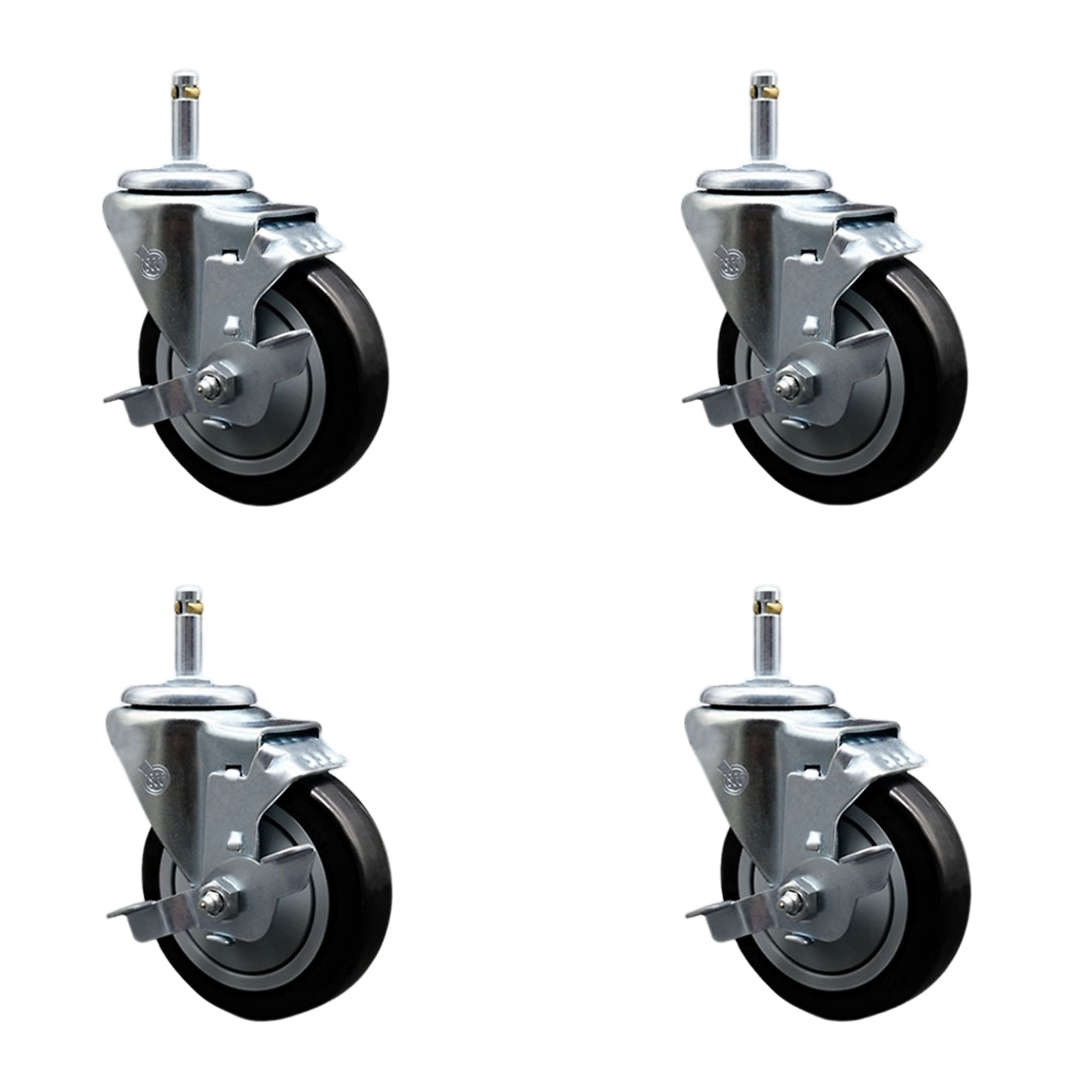 Service Caster, 4Inch x 1 1/4Inch Stem Casters, Wheel Diameter 4 in, Caster Type Swivel, Package (qty.) 4, Model SCC-GR20S414-PPUB-BLK-TLB-716138-4