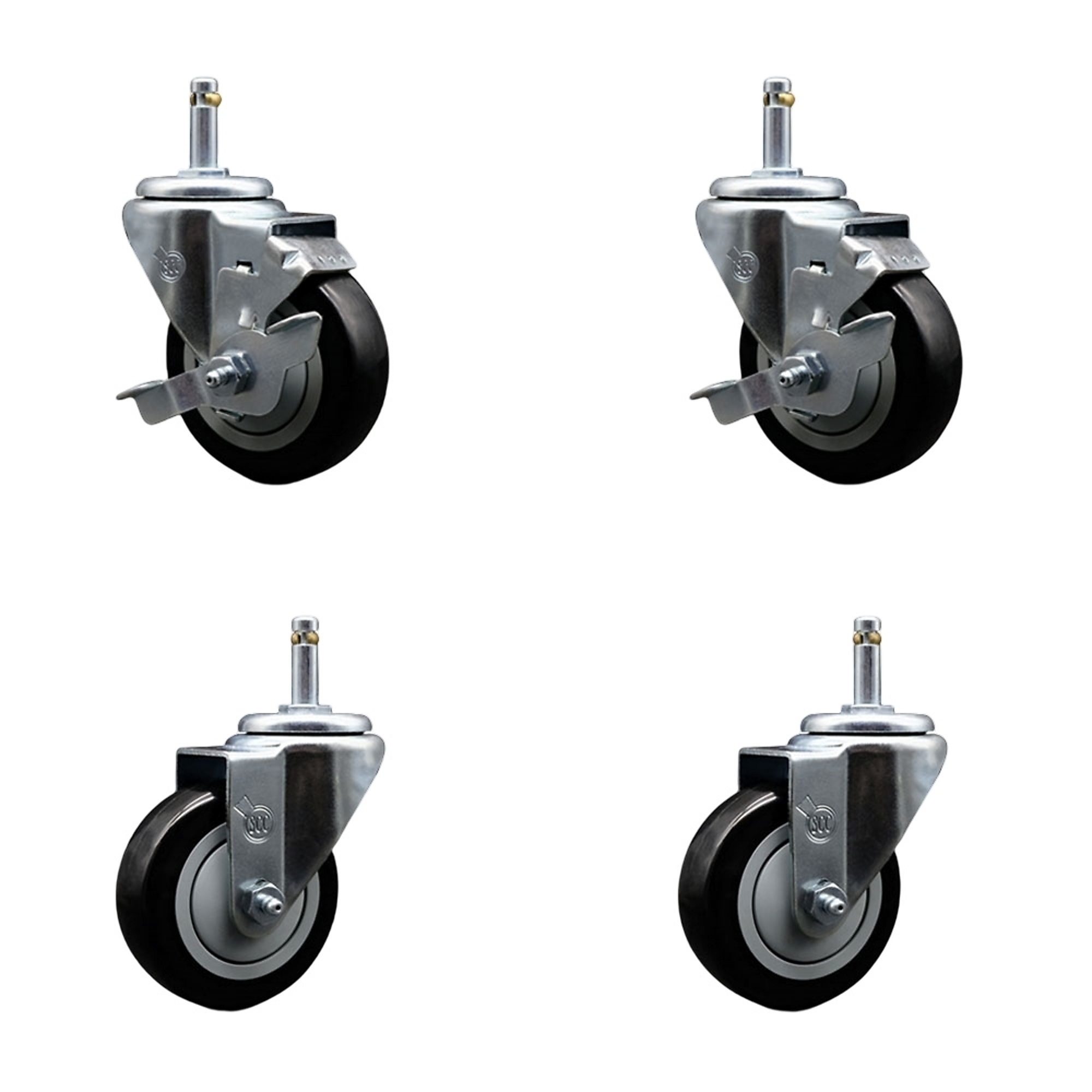 Service Caster, 3 1/2Inch x 1 1/4Inch Stem Casters, Wheel Diameter 3.5 in, Caster Type Swivel, Package (qty.) 4, Model GR20S3514-PPUB-BLK-TLB-716138-2