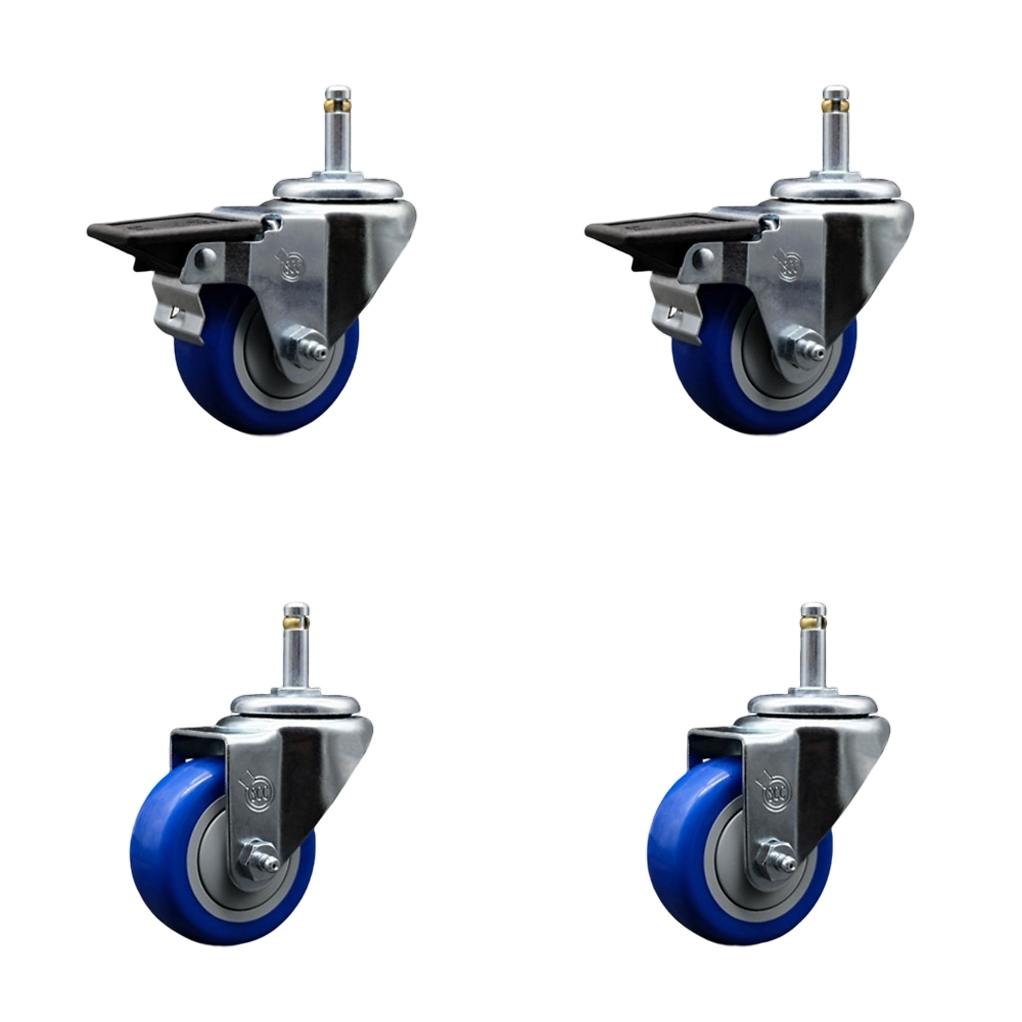 Service Caster, 3Inch x 1 1/4Inch Stem Casters, Wheel Diameter 3 in, Caster Type Swivel, Package (qty.) 4, Model GR20S314-PPUB-BLUE-PLB-716138-2-S-2