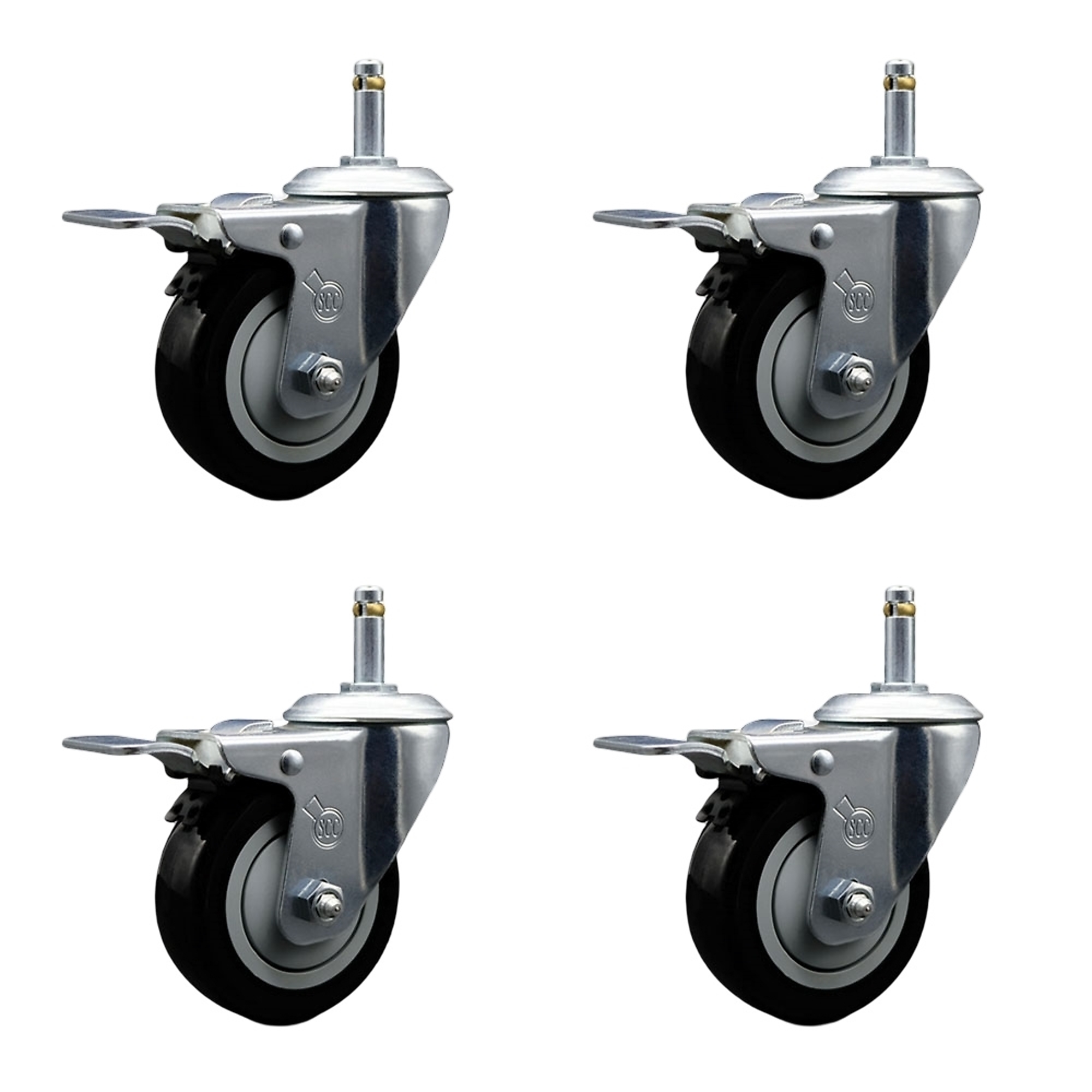 Service Caster, 4Inch x 1 1/4Inch Stem Casters, Wheel Diameter 4 in, Caster Type Swivel, Package (qty.) 4, Model SCC-GRTTL20S414-PPUB-BLK-716138-4