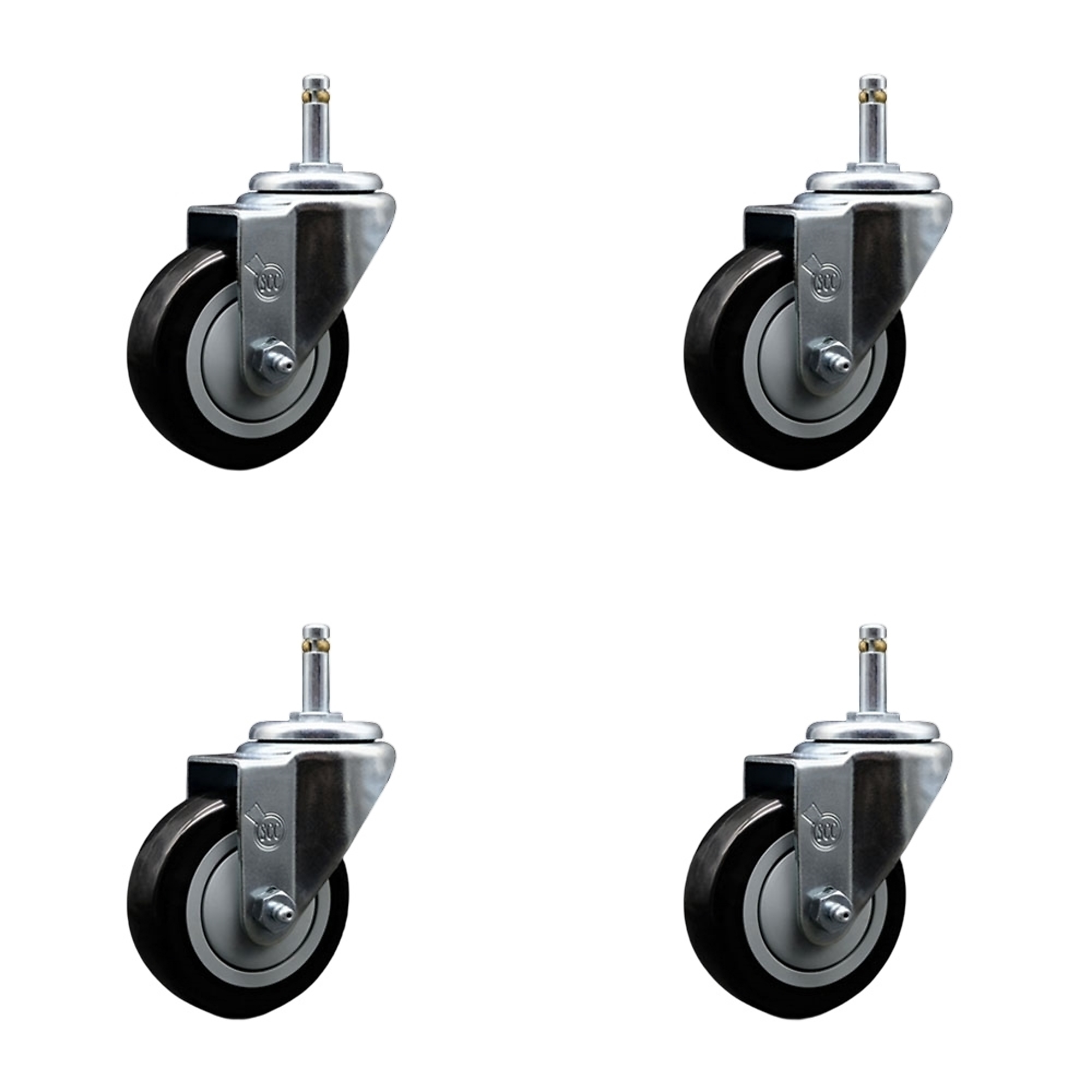 Service Caster, 3 1/2Inch x 1 1/4Inch Stem Casters, Wheel Diameter 3.5 in, Caster Type Swivel, Package (qty.) 4, Model SCC-GR20S3514-PPUB-BLK-716138-4