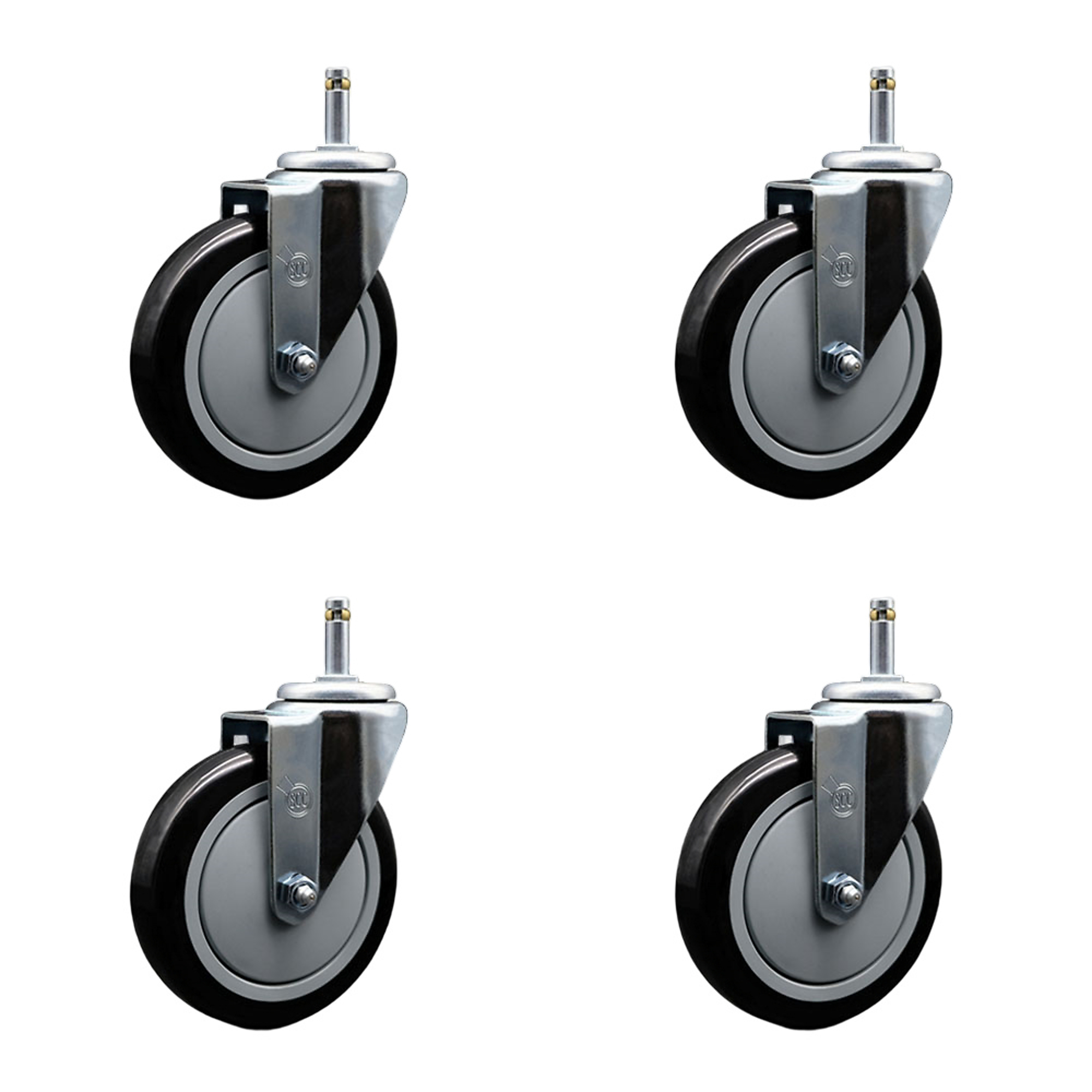 Service Caster, 5Inch x 1 1/4Inch Stem Casters, Wheel Diameter 5 in, Caster Type Swivel, Package (qty.) 4, Model SCC-GR20S514-PPUB-BLK-716138-4