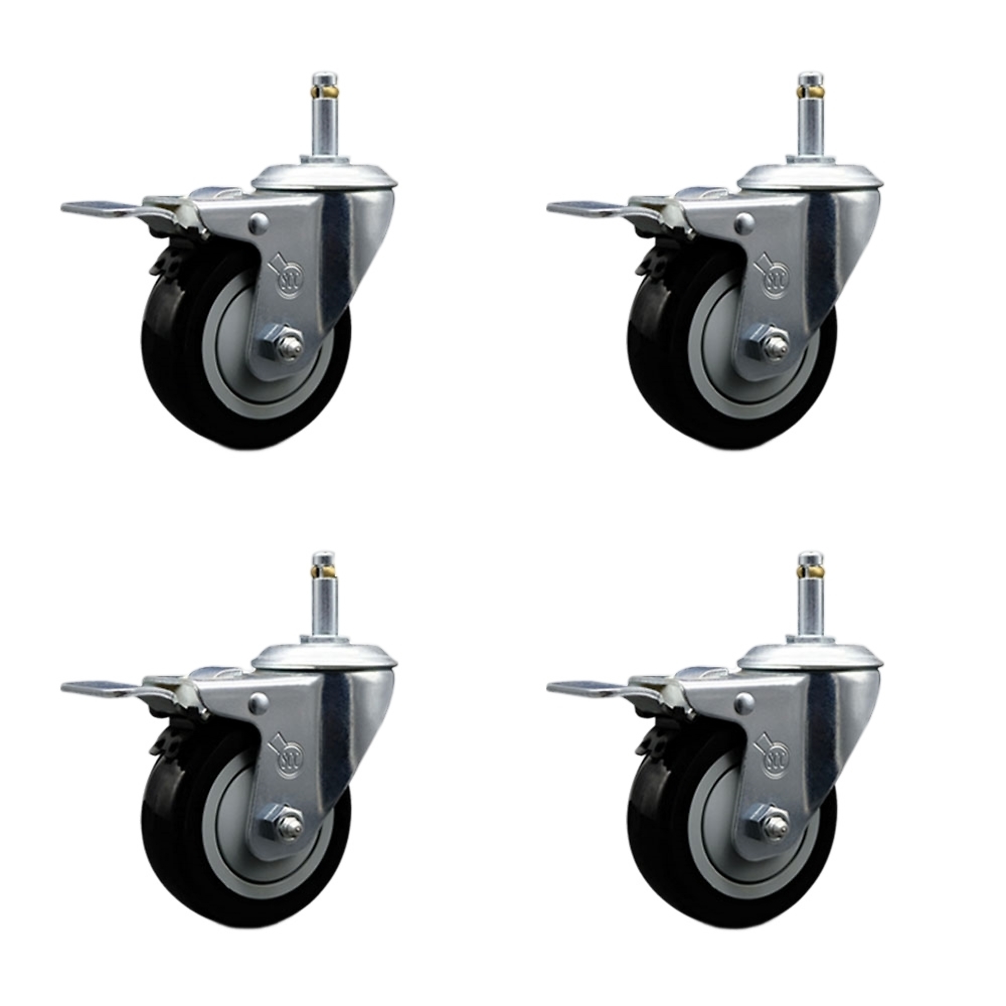 Service Caster, 3 1/2Inch x 1 1/4Inch Stem Casters, Wheel Diameter 3.5 in, Caster Type Swivel, Package (qty.) 4, Model SCC-GRTTL20S3514-PPUB-BLK-