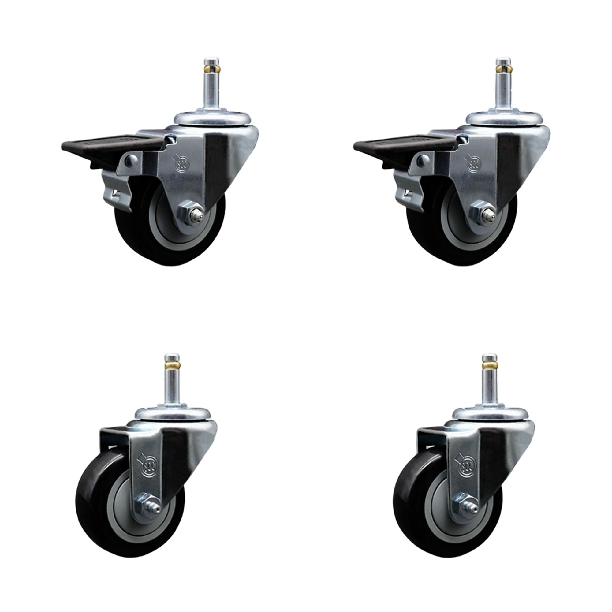 Service Caster, 3Inch x 1 1/4Inch Stem Casters, Wheel Diameter 3 in, Caster Type Swivel, Package (qty.) 4, Model SCC-GR20S314-PPUB-BLK-PLB-716138-2S2