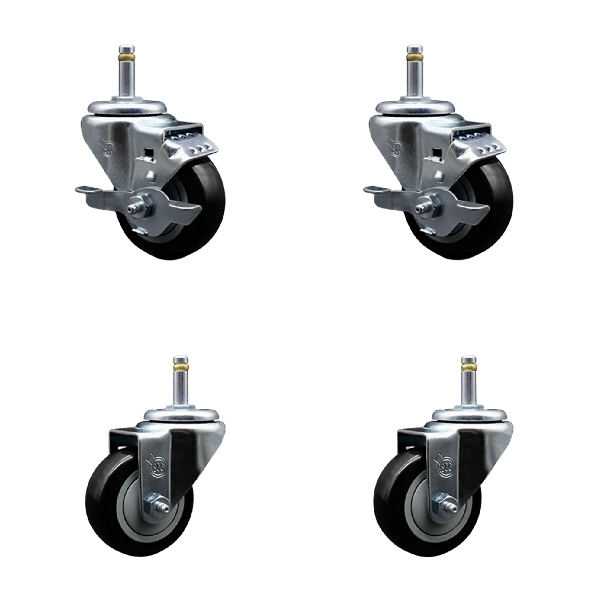 Service Caster, 3Inch x 1 1/4Inch Stem Casters, Wheel Diameter 3 in, Caster Type Swivel, Package (qty.) 4, Model SCC-GR20S314-PPUB-BLK-TLB-716138-2S2