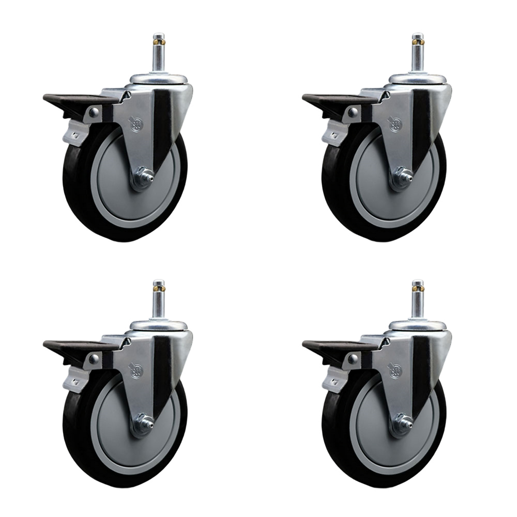 Service Caster, 5Inch x 1 1/4Inch Stem Casters, Wheel Diameter 5 in, Caster Type Swivel, Package (qty.) 4, Model SCC-GR20S514-PPUB-BLK-PLB-716138-4