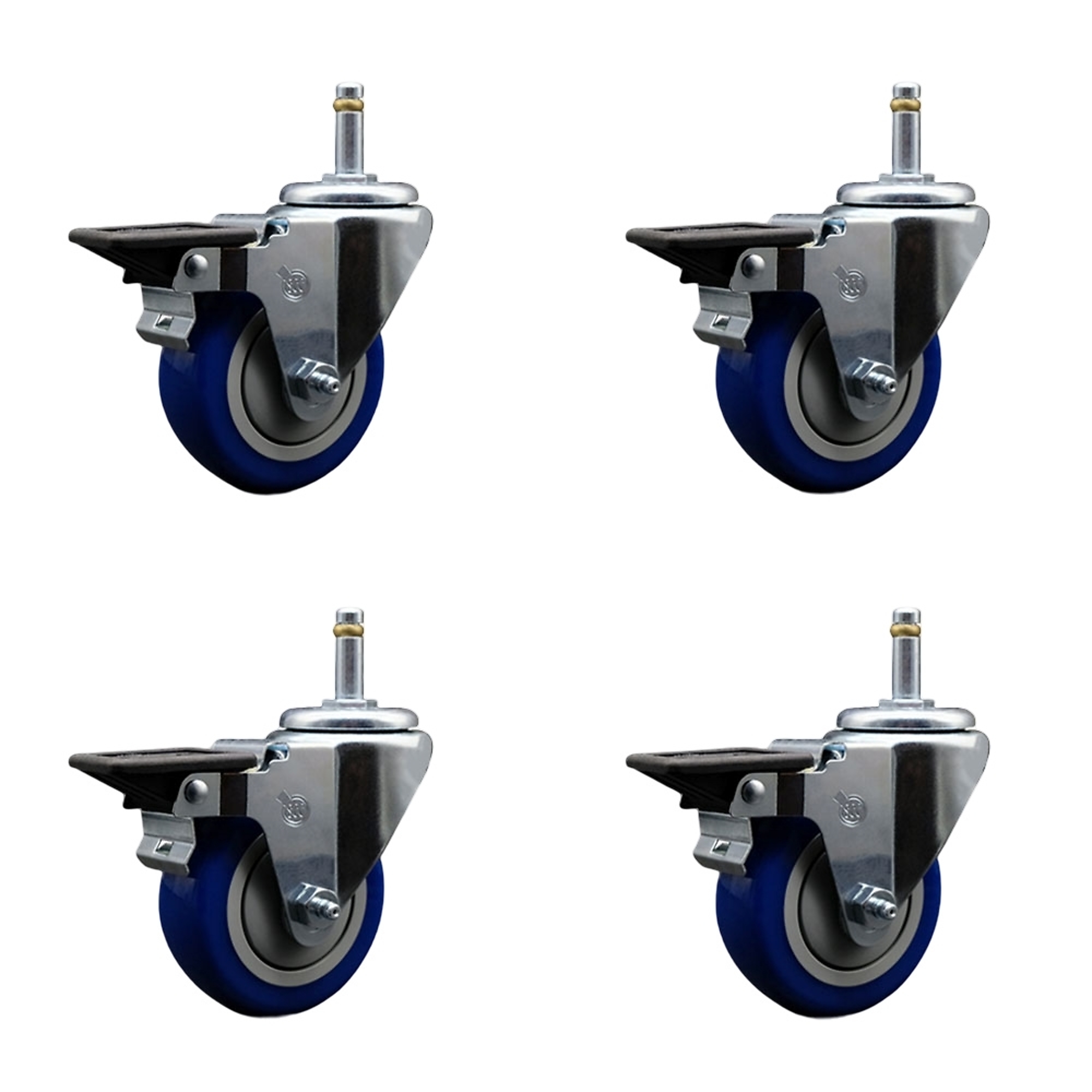 Service Caster, 3 1/2Inch x 1 1/4Inch Stem Casters, Wheel Diameter 3.5 in, Caster Type Swivel, Package (qty.) 4, Model SCC-GR20S3514-PPUB-BLUE-PLB-