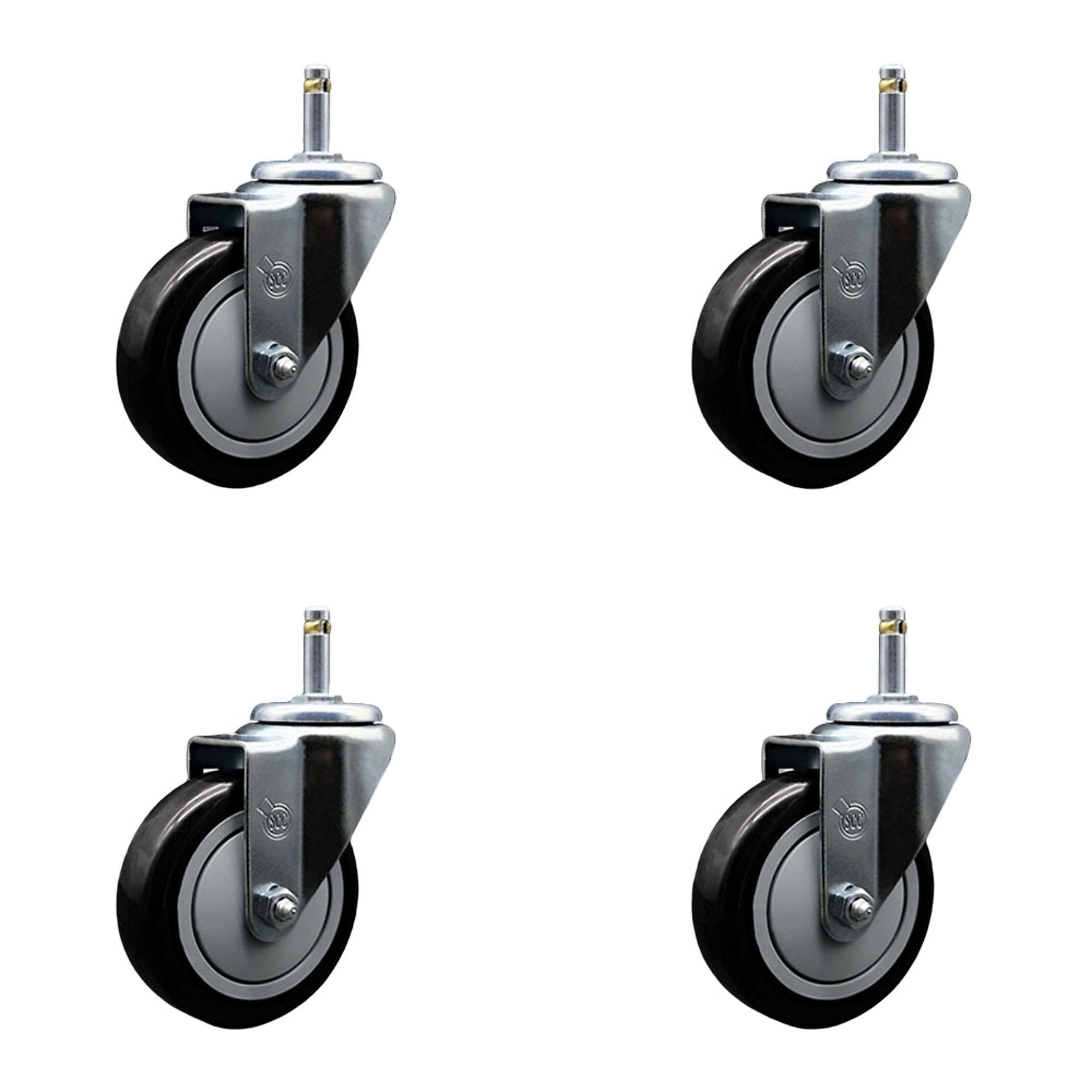 Service Caster, 4Inch x 1 1/4Inch Stem Casters, Wheel Diameter 4 in, Caster Type Swivel, Package (qty.) 4, Model SCC-GR20S414-PPUB-BLK-716138-4