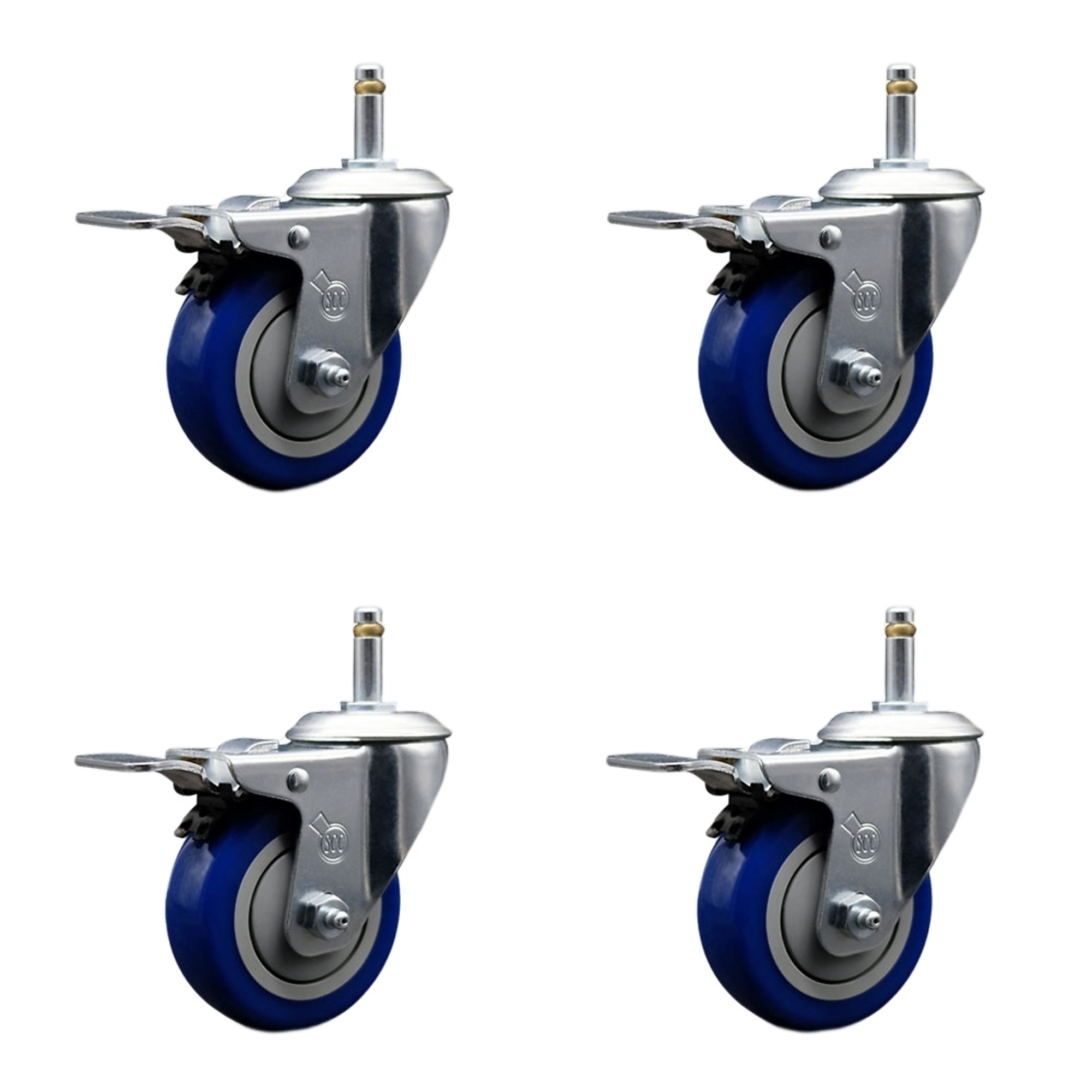 Service Caster, 3 1/2Inch x 1 1/4Inch Stem Casters, Wheel Diameter 3.5 in, Caster Type Swivel, Package (qty.) 4, Model SCC-GRTTL20S3514-PPUB-BLUE-