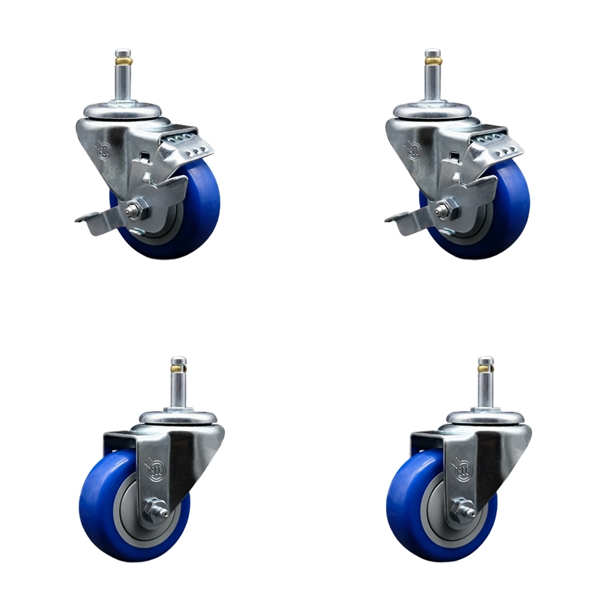 Service Caster, 3Inch x 1 1/4Inch Stem Casters, Wheel Diameter 3 in, Caster Type Swivel, Package (qty.) 4, Model GR20S314-PPUB-BLUE-TLB-716138-2-S-2