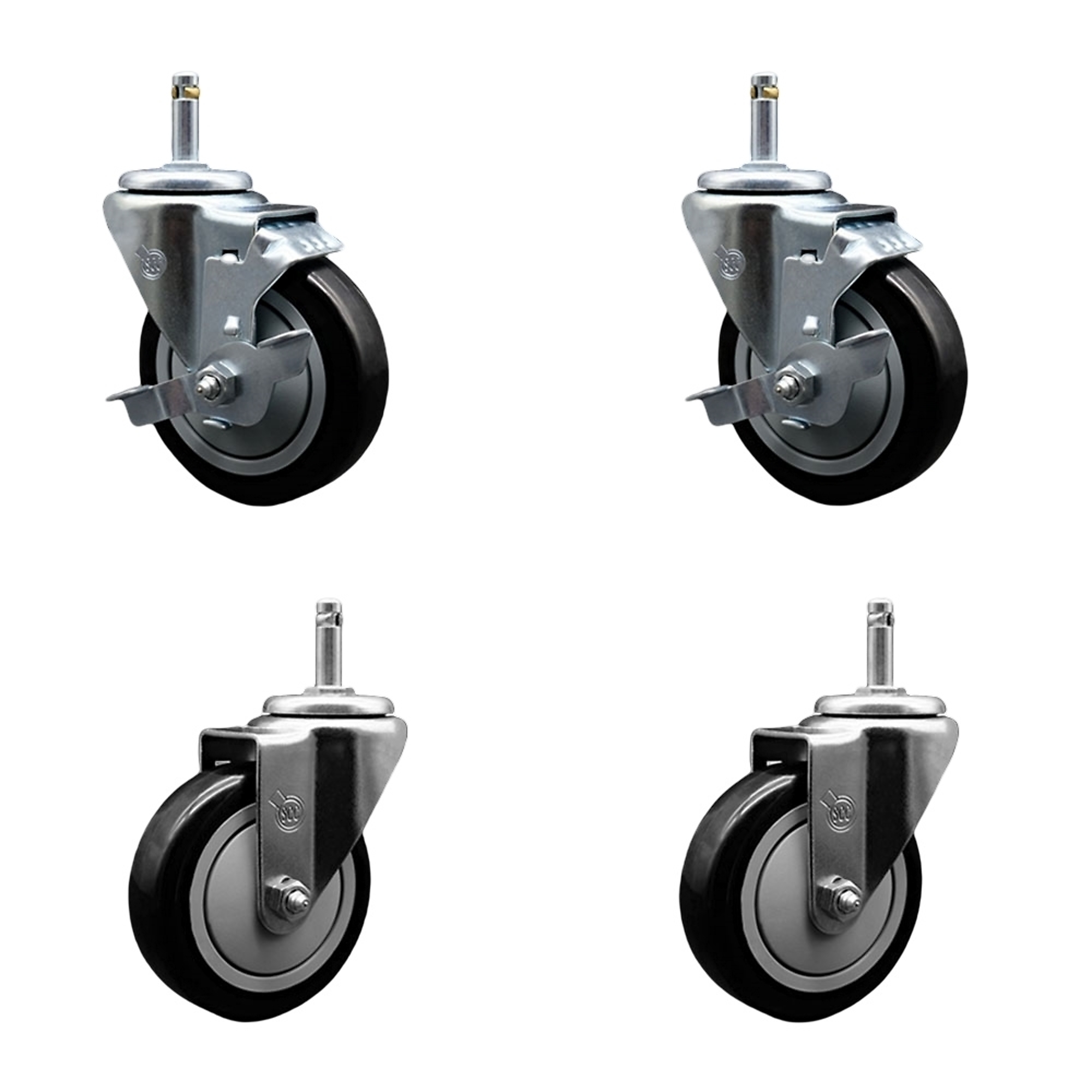 Service Caster, 4Inch x 1 1/4Inch Stem Casters, Wheel Diameter 4 in, Caster Type Swivel, Package (qty.) 4, Model SCC-GR20S414-PPUB-BLK-TLB-716138-2S2