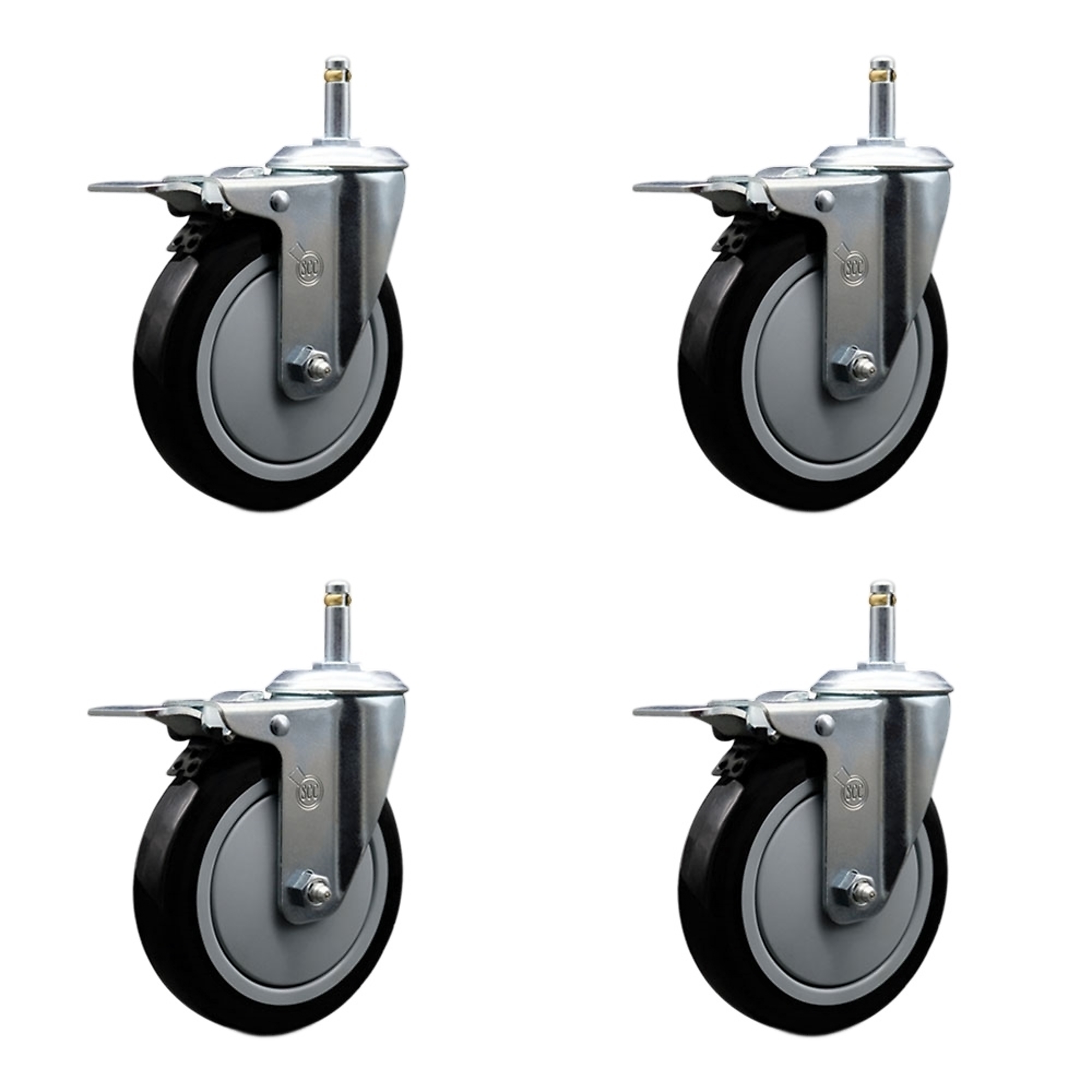 Service Caster, 5Inch x 1 1/4Inch Stem Casters, Wheel Diameter 5 in, Caster Type Swivel, Package (qty.) 4, Model SCC-GRTTL20S514-PPUB-BLK-716138-4