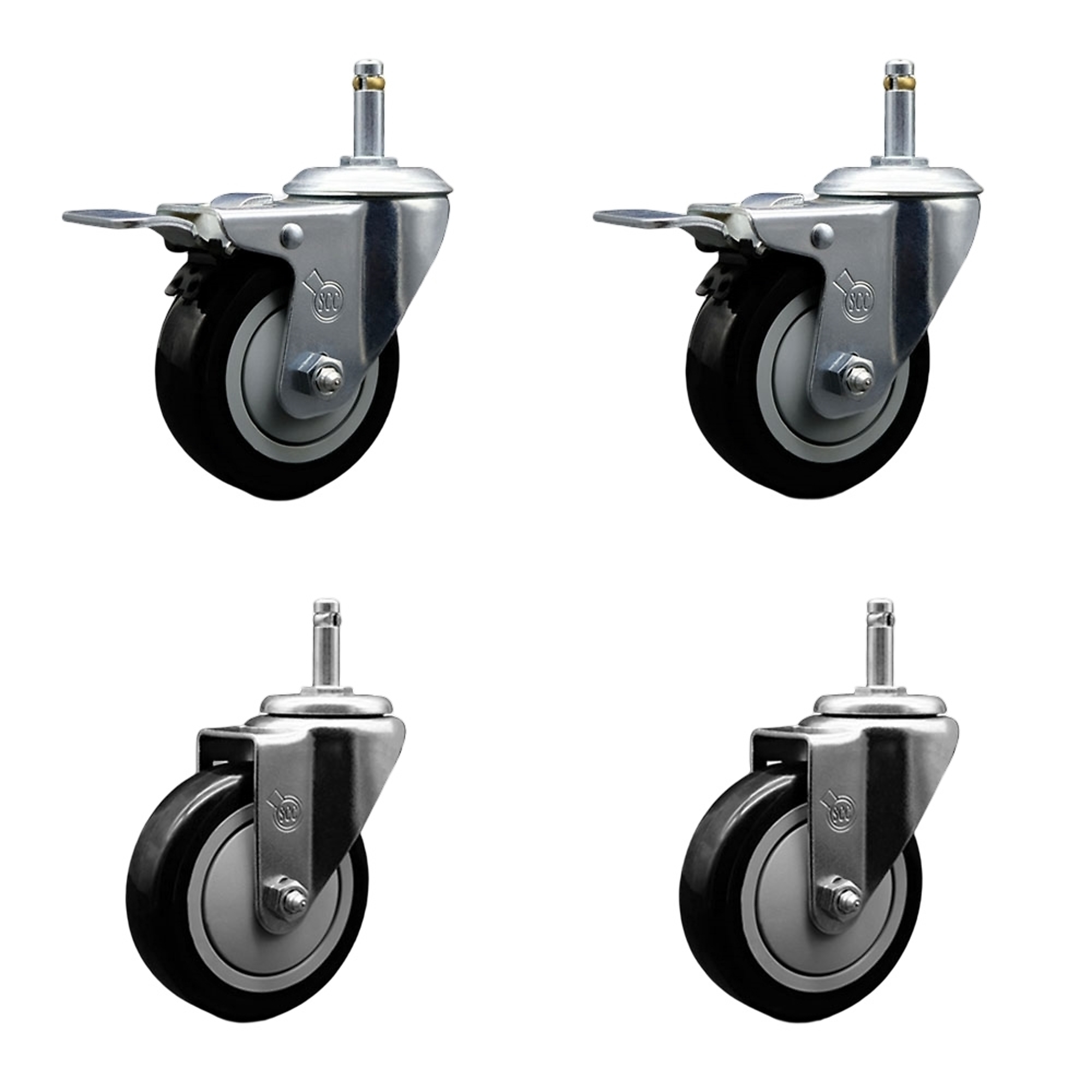 Service Caster, 4Inch x 1 1/4Inch Stem Casters, Wheel Diameter 4 in, Caster Type Swivel, Package (qty.) 4, Model SCC-GRTTL20S414-PPUB-BLK-716138-2-S2