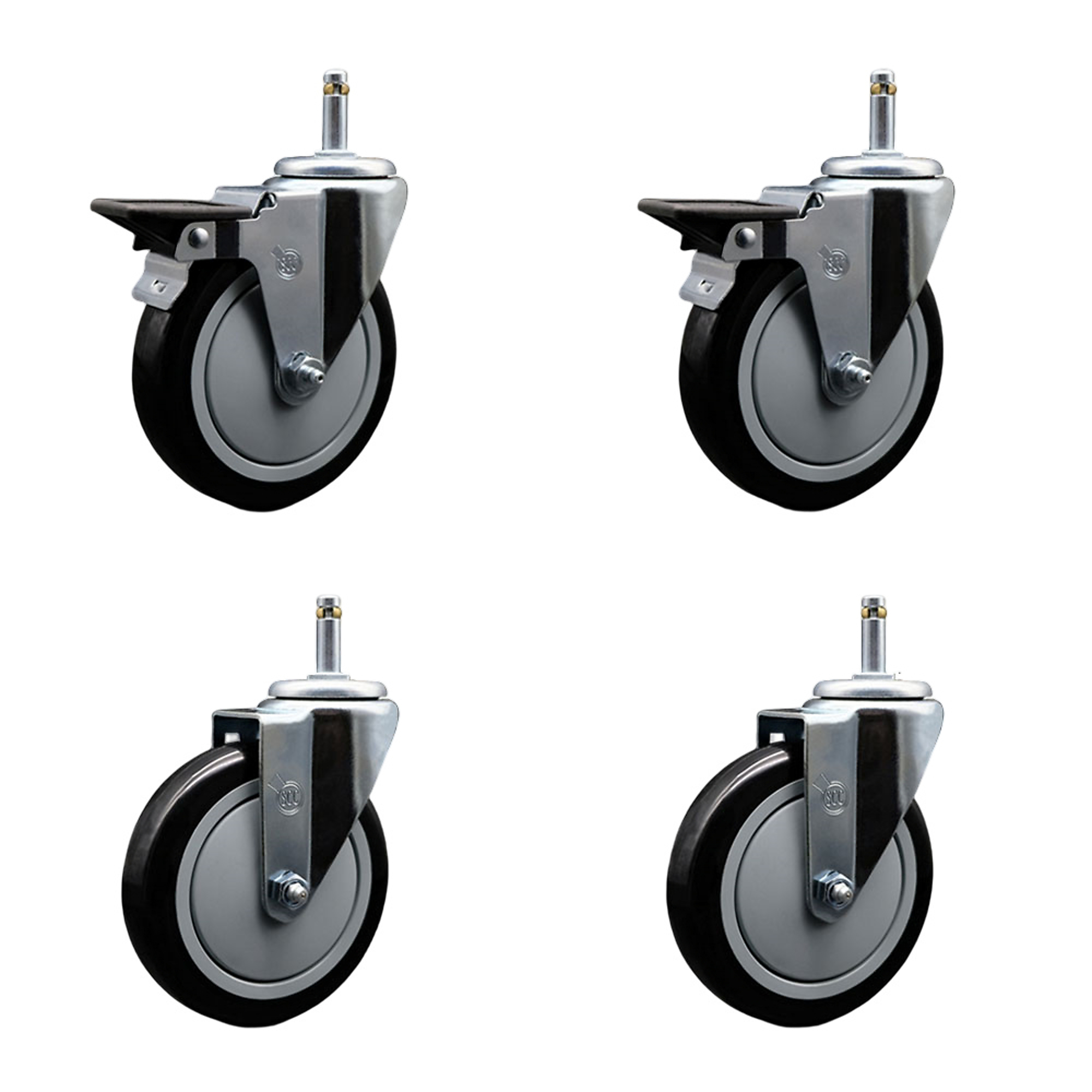 Service Caster, 5Inch x 1 1/4Inch Stem Casters, Wheel Diameter 5 in, Caster Type Swivel, Package (qty.) 4, Model SCC-GR20S514-PPUB-BLK-PLB-716138-2S2