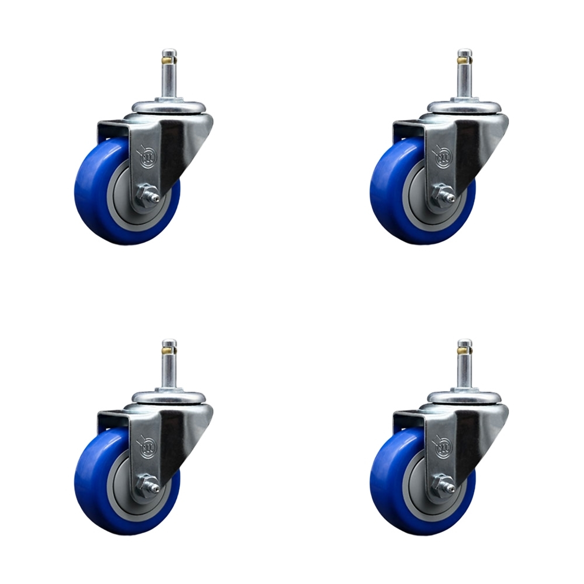 Service Caster, 3Inch x 1 1/4Inch Stem Casters, Wheel Diameter 3 in, Caster Type Swivel, Package (qty.) 4, Model SCC-GR20S314-PPUB-BLUE-716138-4