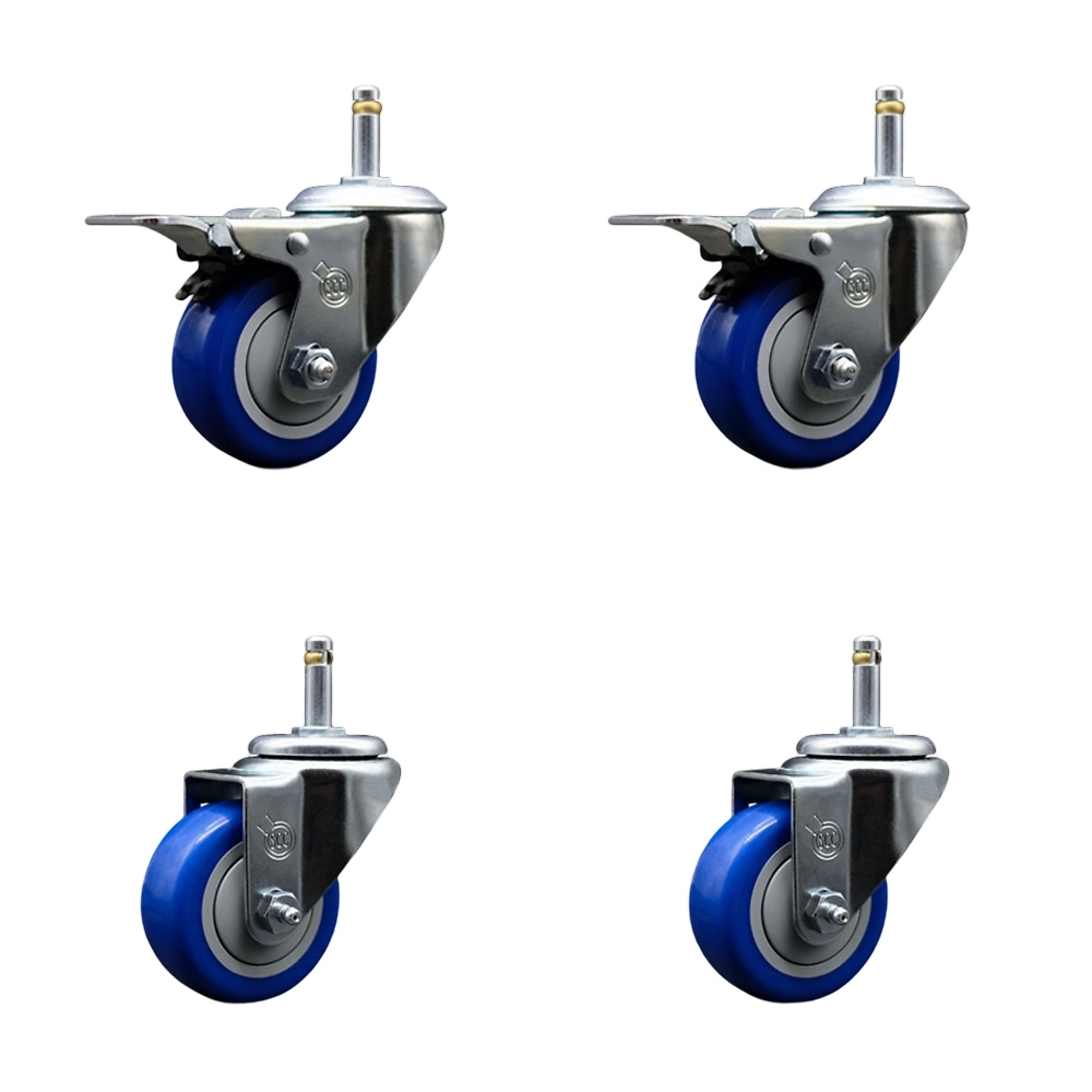 Service Caster, 3Inch x 1 1/4Inch Stem Casters, Wheel Diameter 3 in, Caster Type Swivel, Package (qty.) 4, Model SCC-GRTTL20S314-PPUB-BLUE-716138-2S2