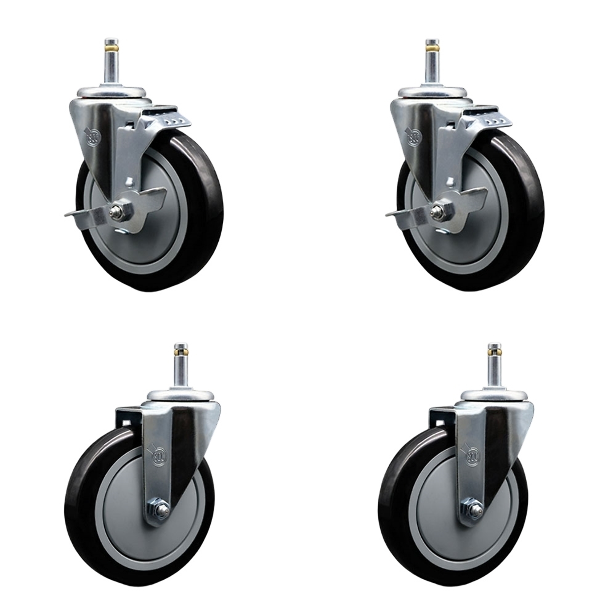 Service Caster, 5Inch x 1 1/4Inch Stem Casters, Wheel Diameter 5 in, Caster Type Swivel, Package (qty.) 4, Model SCC-GR20S514-PPUB-BLK-TLB-716138-2S2