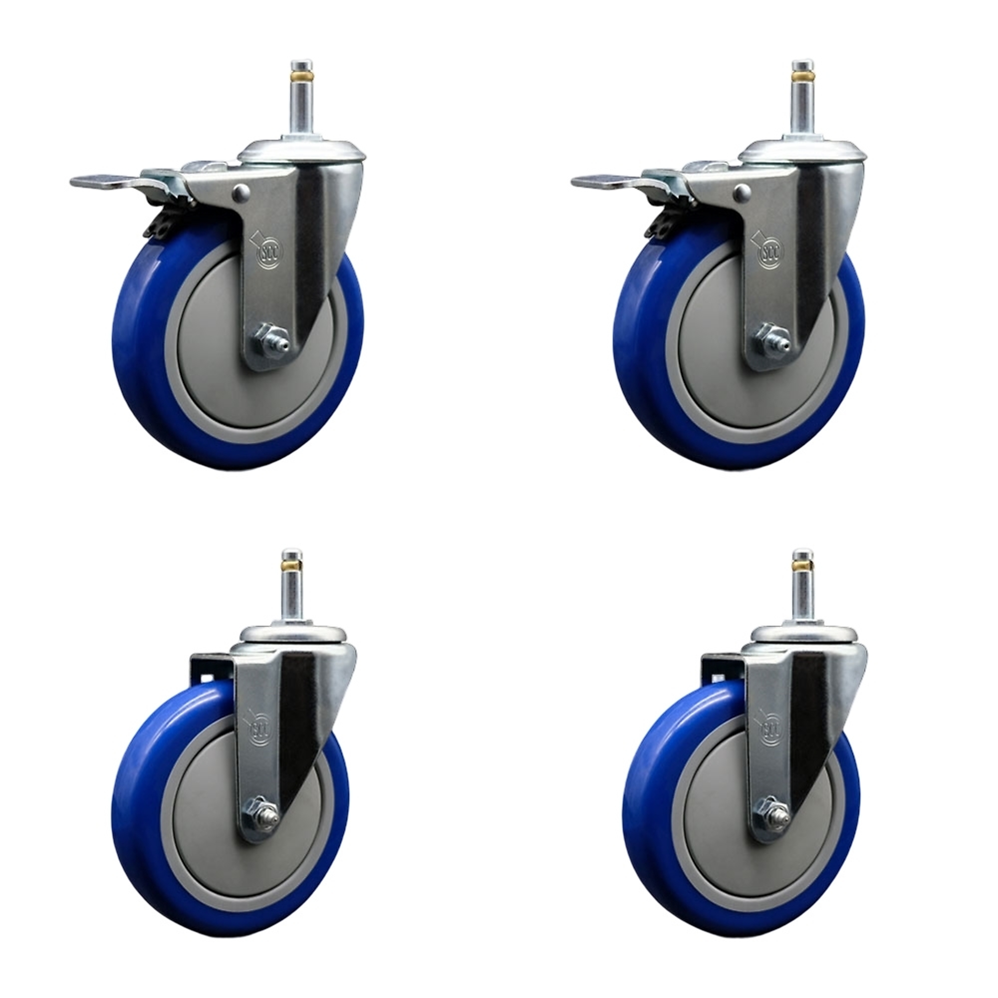 Service Caster, 5Inch x 1 1/4Inch Stem Casters, Wheel Diameter 5 in, Caster Type Swivel, Package (qty.) 4, Model SCC-GRTTL20S514-PPUB-BLUE-716138-2S2