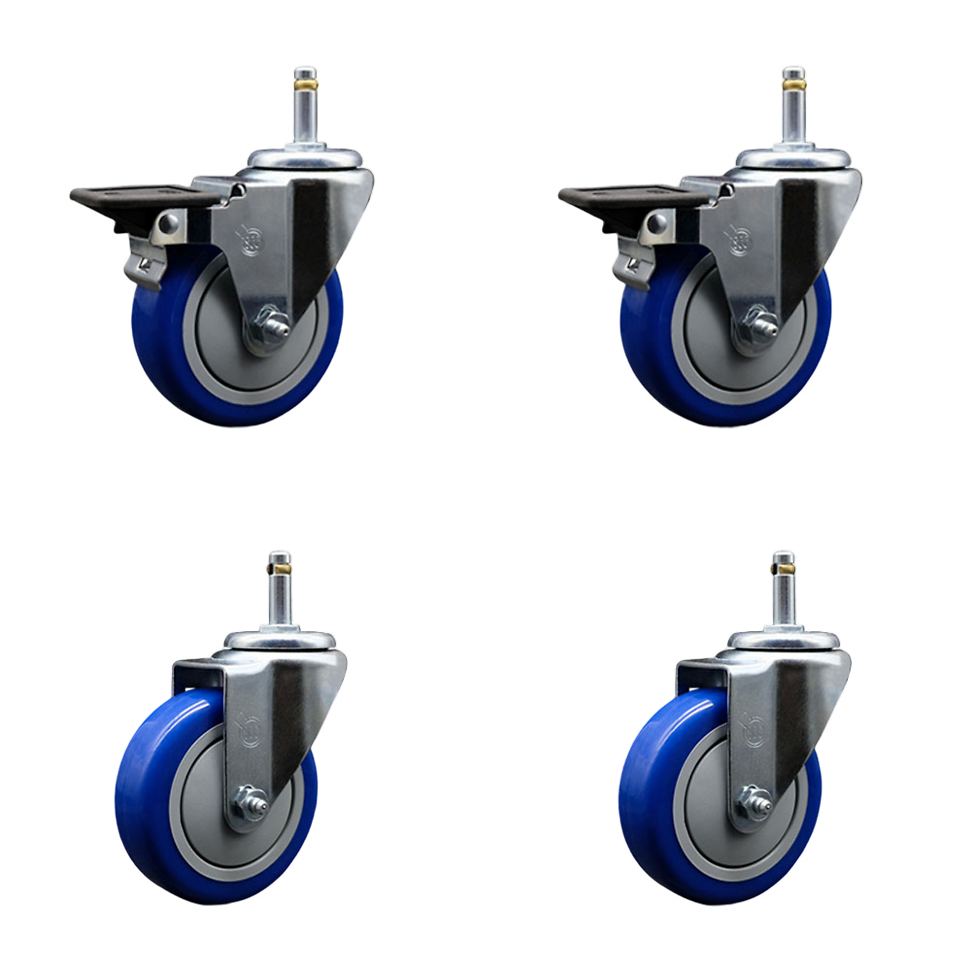 Service Caster, 4Inch x 1 1/4Inch Stem Casters, Wheel Diameter 4 in, Caster Type Swivel, Package (qty.) 4, Model GR20S414-PPUB-BLUE-PLB-716138-2-S-2