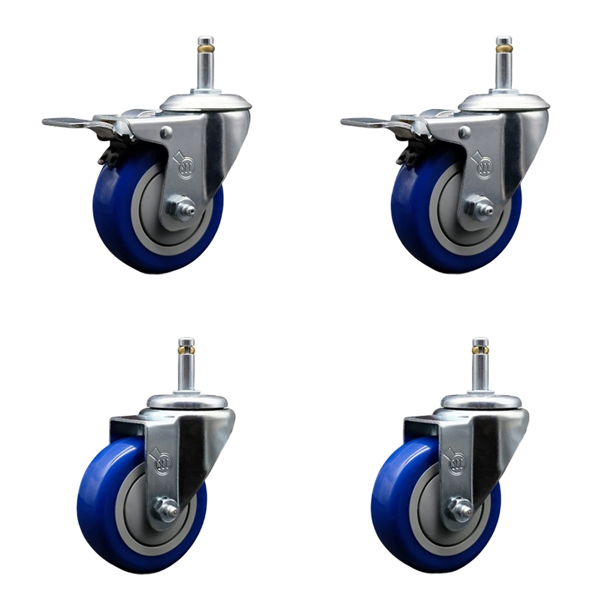 Service Caster, 3 1/2Inch x 1 1/4Inch Stem Casters, Wheel Diameter 3.5 in, Caster Type Swivel, Package (qty.) 4, Model GRTTL20S3514-PPUB-BLUE-716138-2