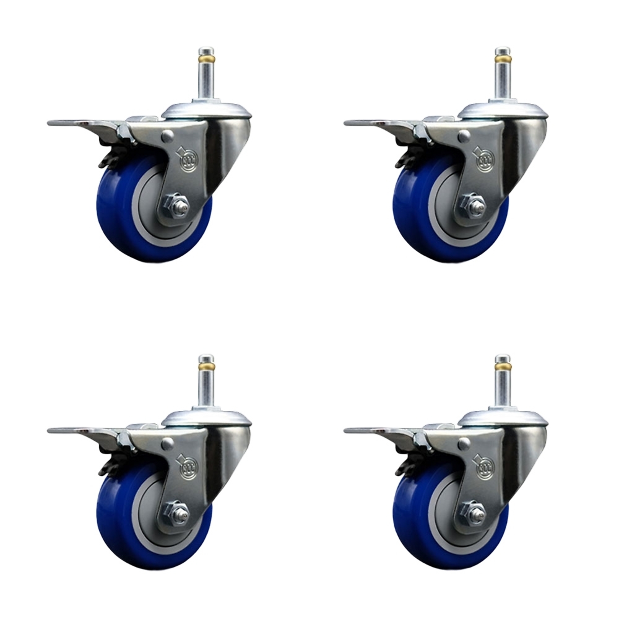 Service Caster, 3Inch x 1 1/4Inch Stem Casters, Wheel Diameter 3 in, Caster Type Swivel, Package (qty.) 4, Model SCC-GRTTL20S314-PPUB-BLUE-716138-4