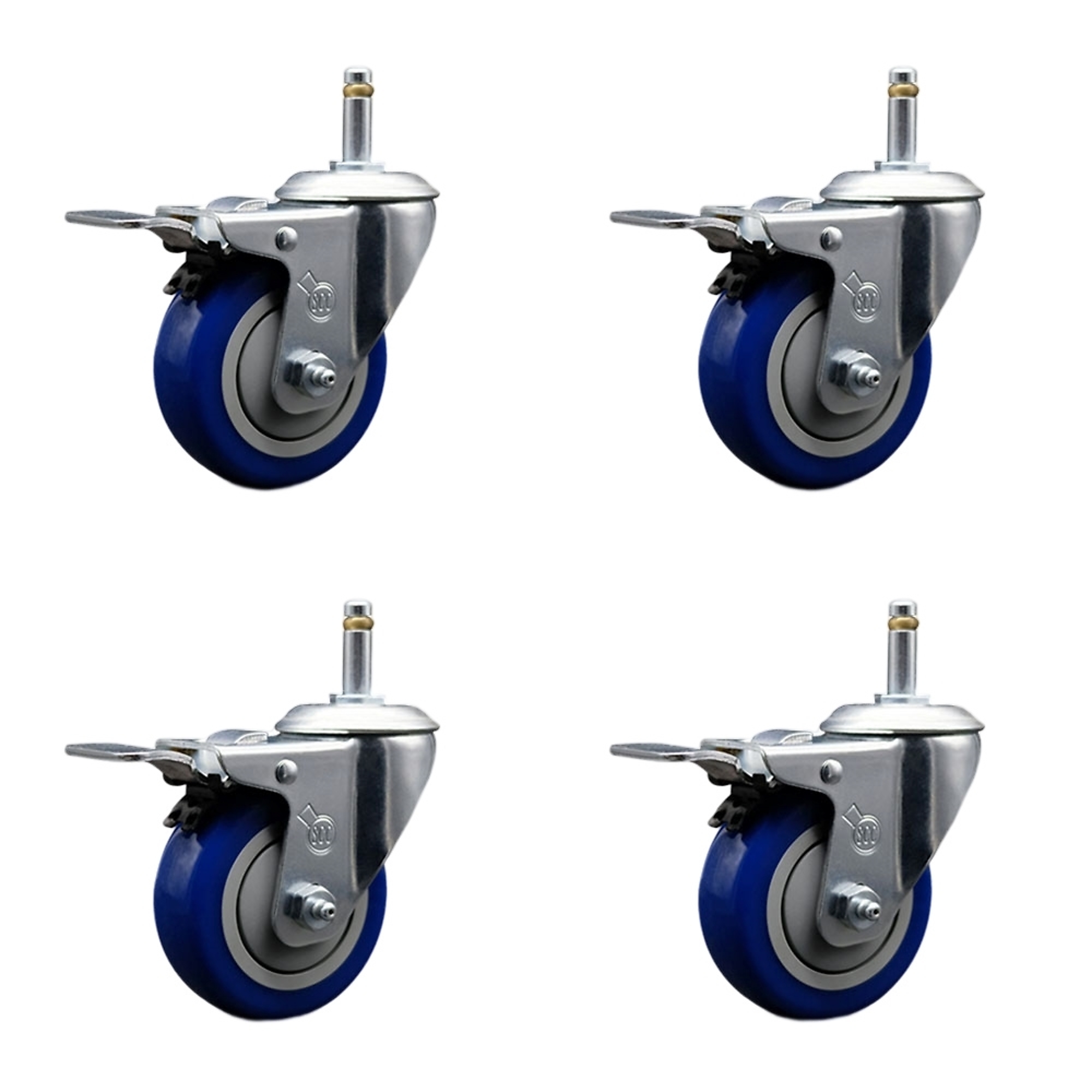 Service Caster, 4Inch x 1 1/4Inch Stem Casters, Wheel Diameter 4 in, Caster Type Swivel, Package (qty.) 4, Model SCC-GRTTL20S414-PPUB-BLUE-716138-4