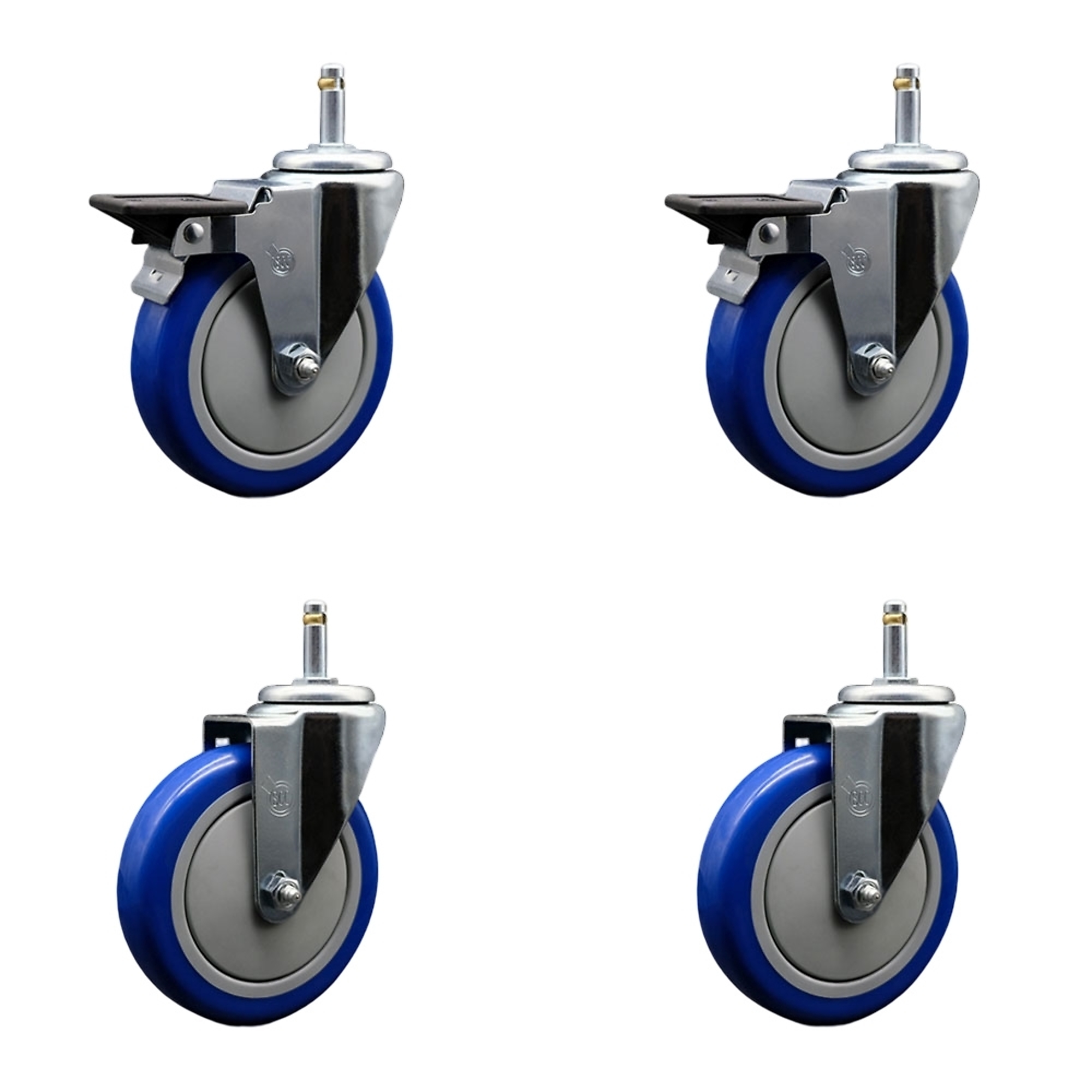 Service Caster, 5Inch x 1 1/4Inch Stem Casters, Wheel Diameter 5 in, Caster Type Swivel, Package (qty.) 4, Model GR20S514-PPUB-BLUE-PLB-716138-2-S-2