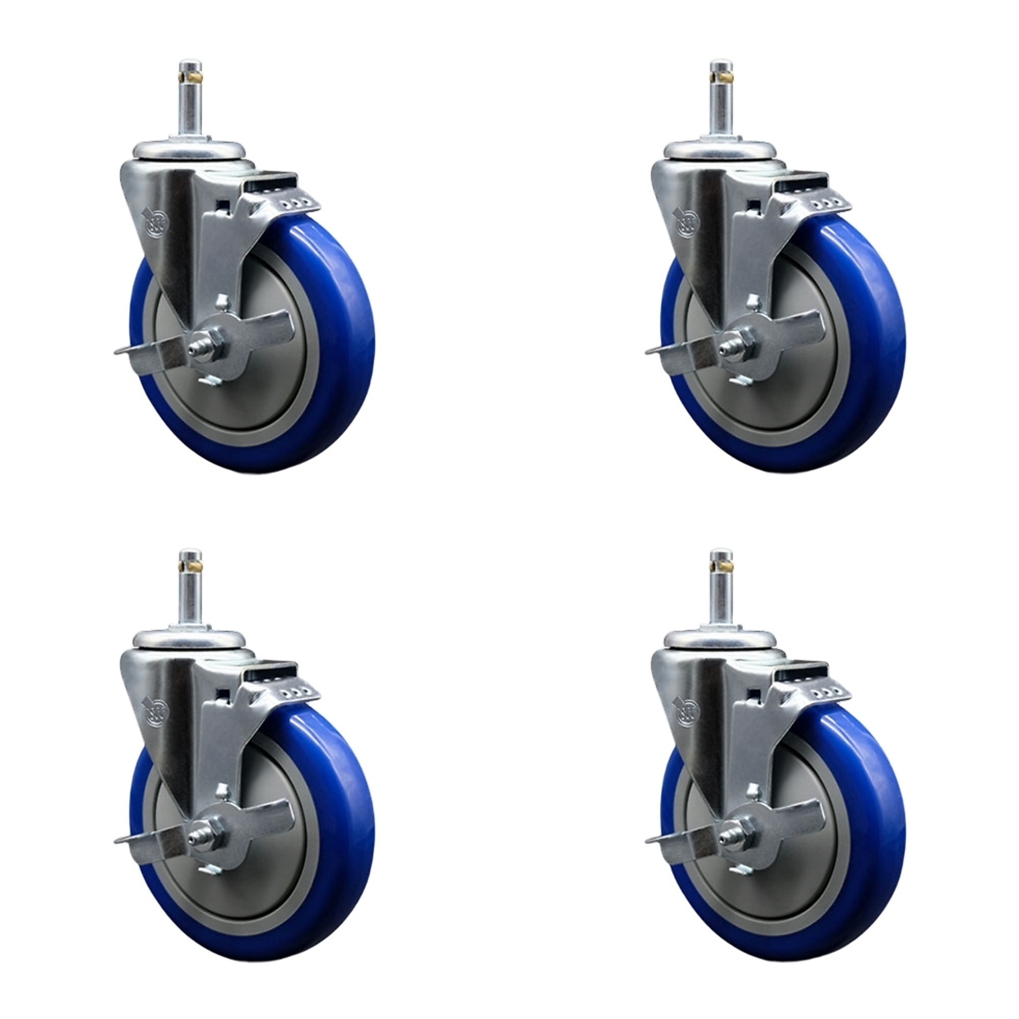 Service Caster, 5Inch x 1 1/4Inch Stem Casters, Wheel Diameter 5 in, Caster Type Swivel, Package (qty.) 4, Model SCC-GR20S514-PPUB-BLUE-TLB-716138-4