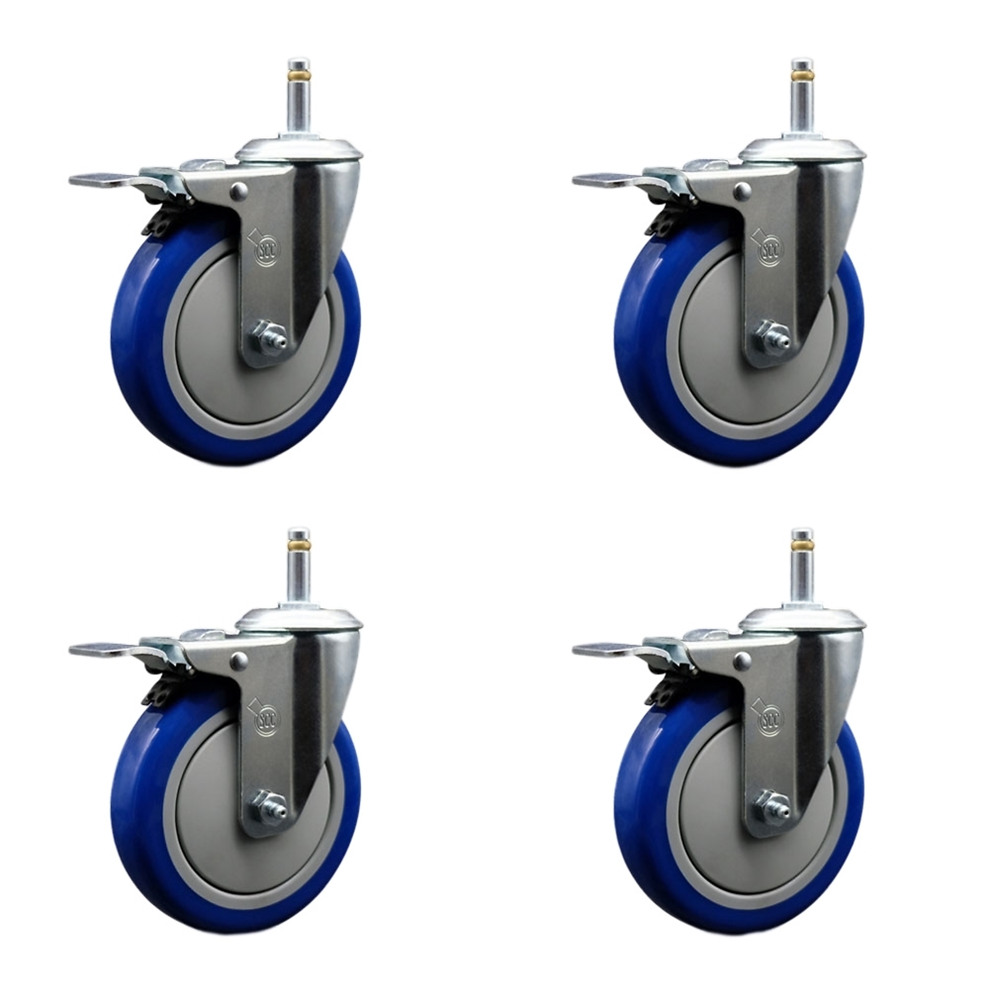 Service Caster, 5Inch x 1 1/4Inch Stem Casters, Wheel Diameter 5 in, Caster Type Swivel, Package (qty.) 4, Model SCC-GRTTL20S514-PPUB-BLUE-716138-4