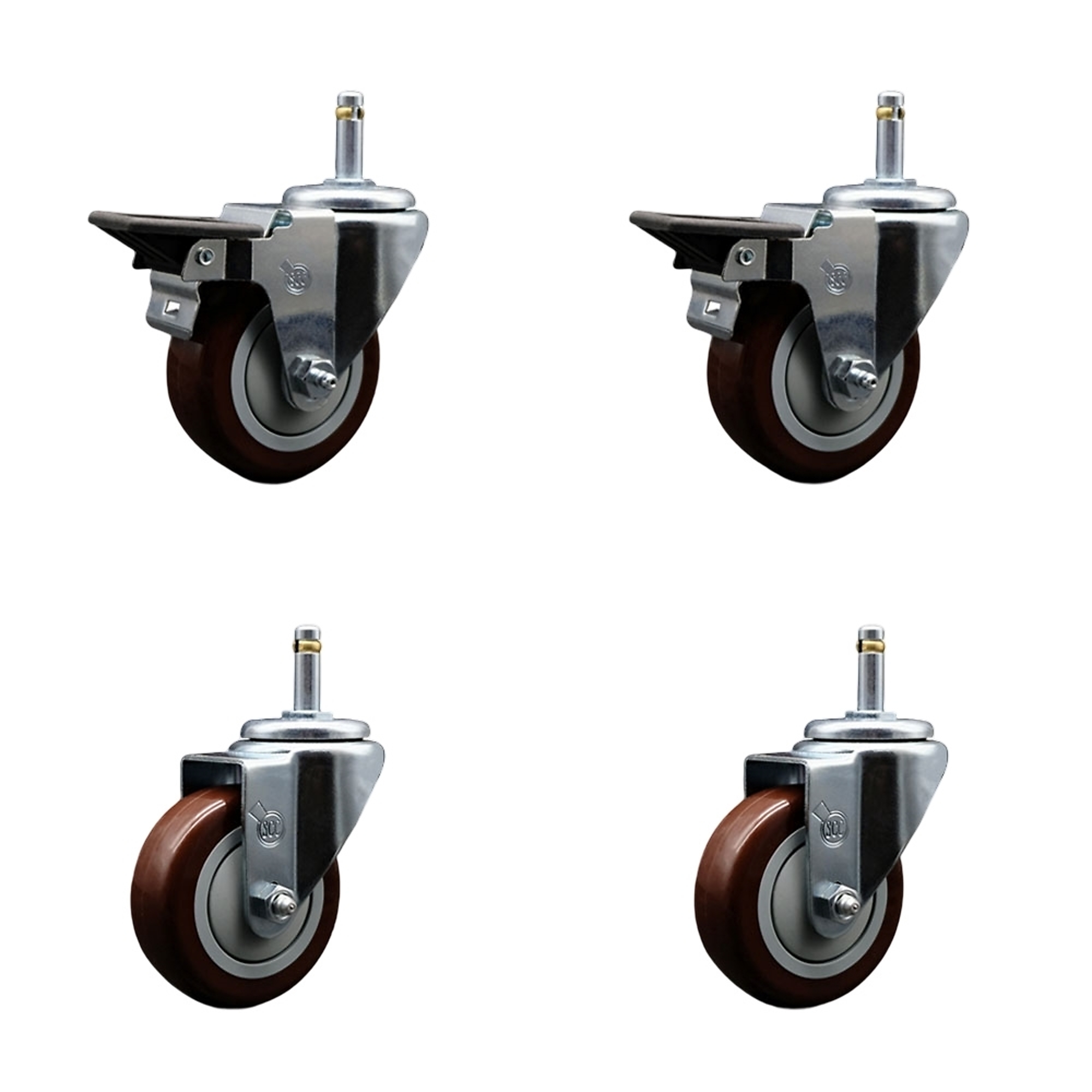 Service Caster, 3 1/2Inch x 1 1/4Inch Stem Casters, Wheel Diameter 3.5 in, Caster Type Swivel, Package (qty.) 4, Model GR20S3514-PPUB-MRN-PLB-716138-2