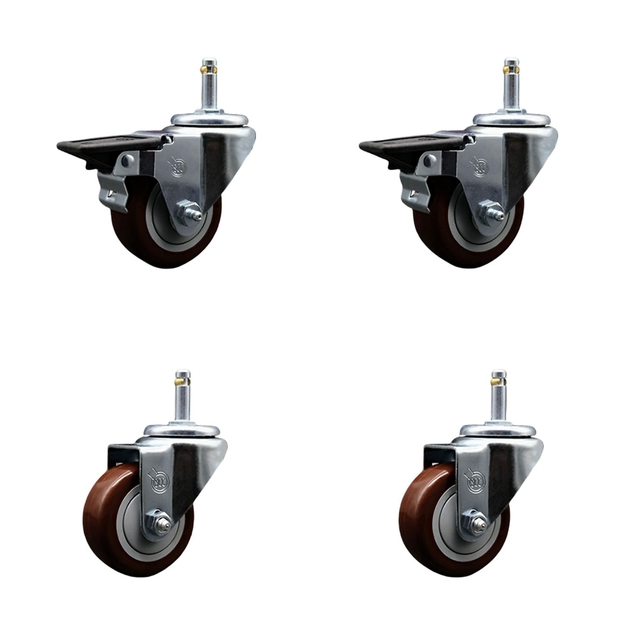 Service Caster, 3Inch x 1 1/4Inch Stem Casters, Wheel Diameter 3 in, Caster Type Swivel, Package (qty.) 4, Model SCC-GR20S314-PPUB-MRN-PLB-716138-2S2