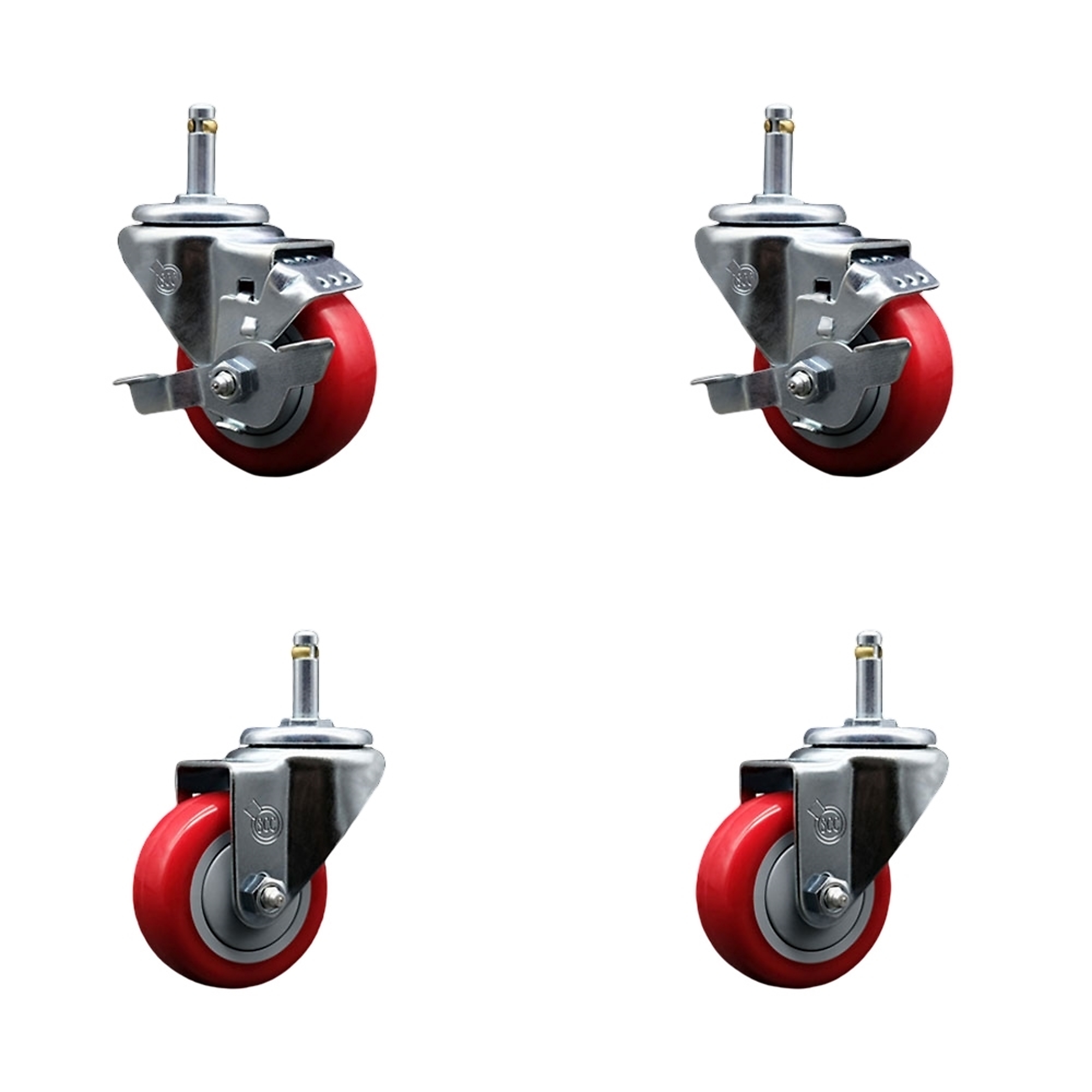 Service Caster, 3Inch x 1 1/4Inch Stem Casters, Wheel Diameter 3 in, Caster Type Swivel, Package (qty.) 4, Model SCC-GR20S314-PPUB-RED-TLB-716138-2S2