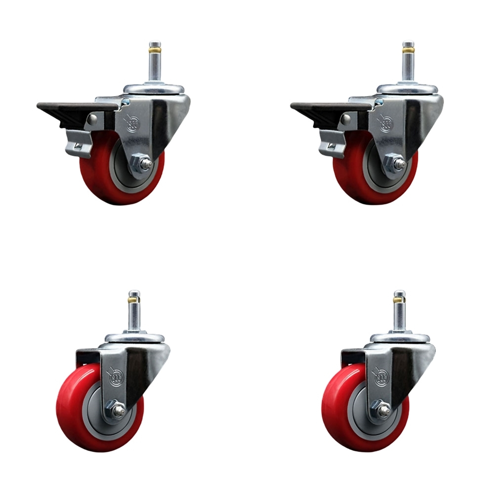 Service Caster, 3Inch x 1 1/4Inch Stem Casters, Wheel Diameter 3 in, Caster Type Swivel, Package (qty.) 4, Model SCC-GR20S314-PPUB-RED-PLB-716138-2S2