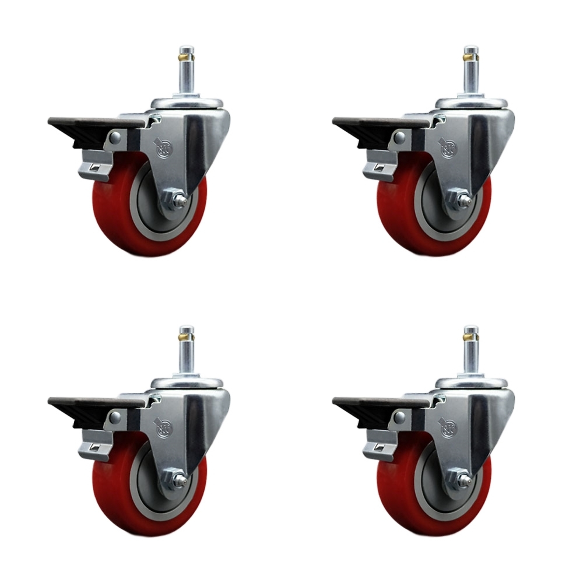 Service Caster, 3 1/2Inch x 1 1/4Inch Stem Casters, Wheel Diameter 3.5 in, Caster Type Swivel, Package (qty.) 4, Model SCC-GR20S3514-PPUB-RED-PLB-