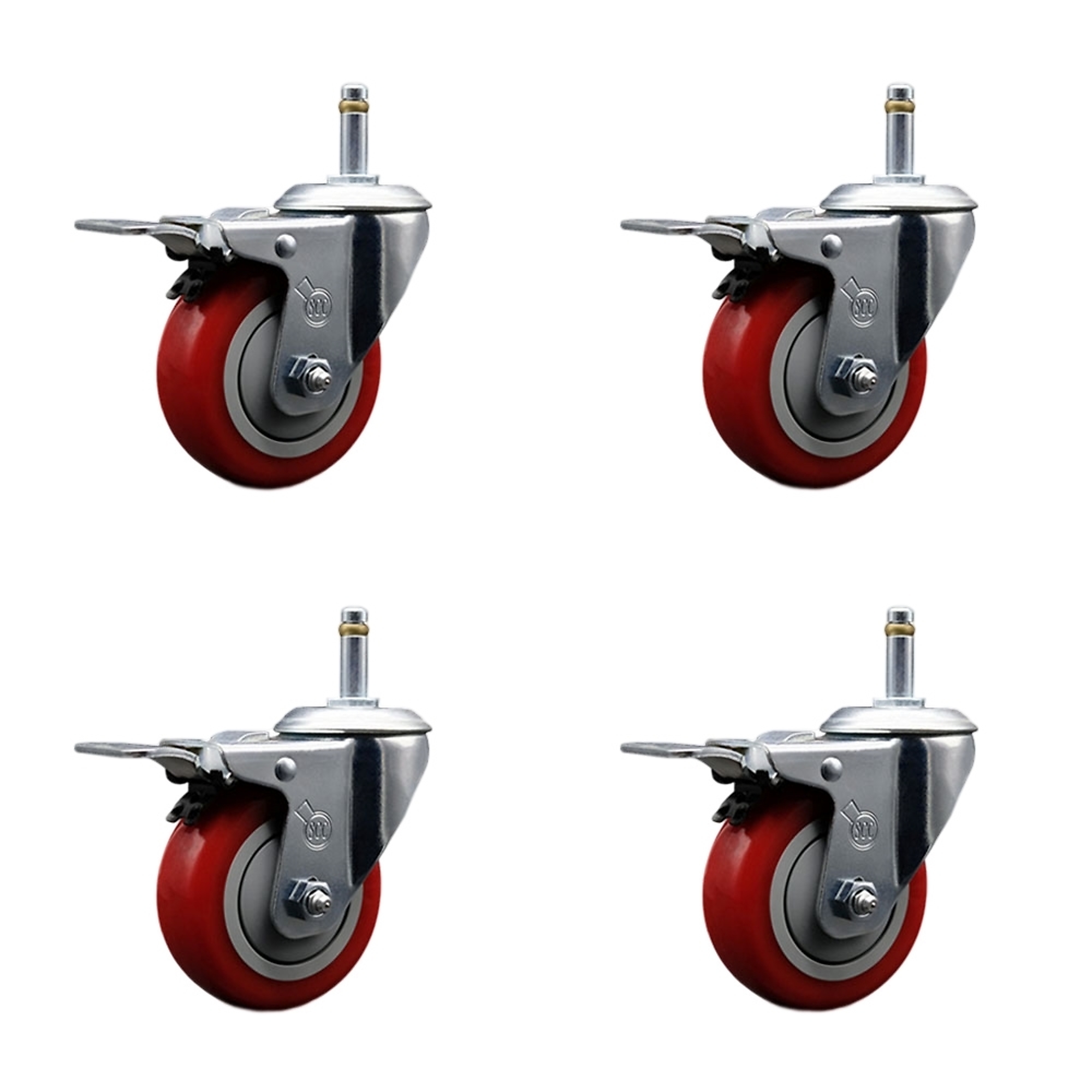 Service Caster, 3 1/2Inch x 1 1/4Inch Stem Casters, Wheel Diameter 3.5 in, Caster Type Swivel, Package (qty.) 4, Model SCC-GRTTL20S3514-PPUB-RED-