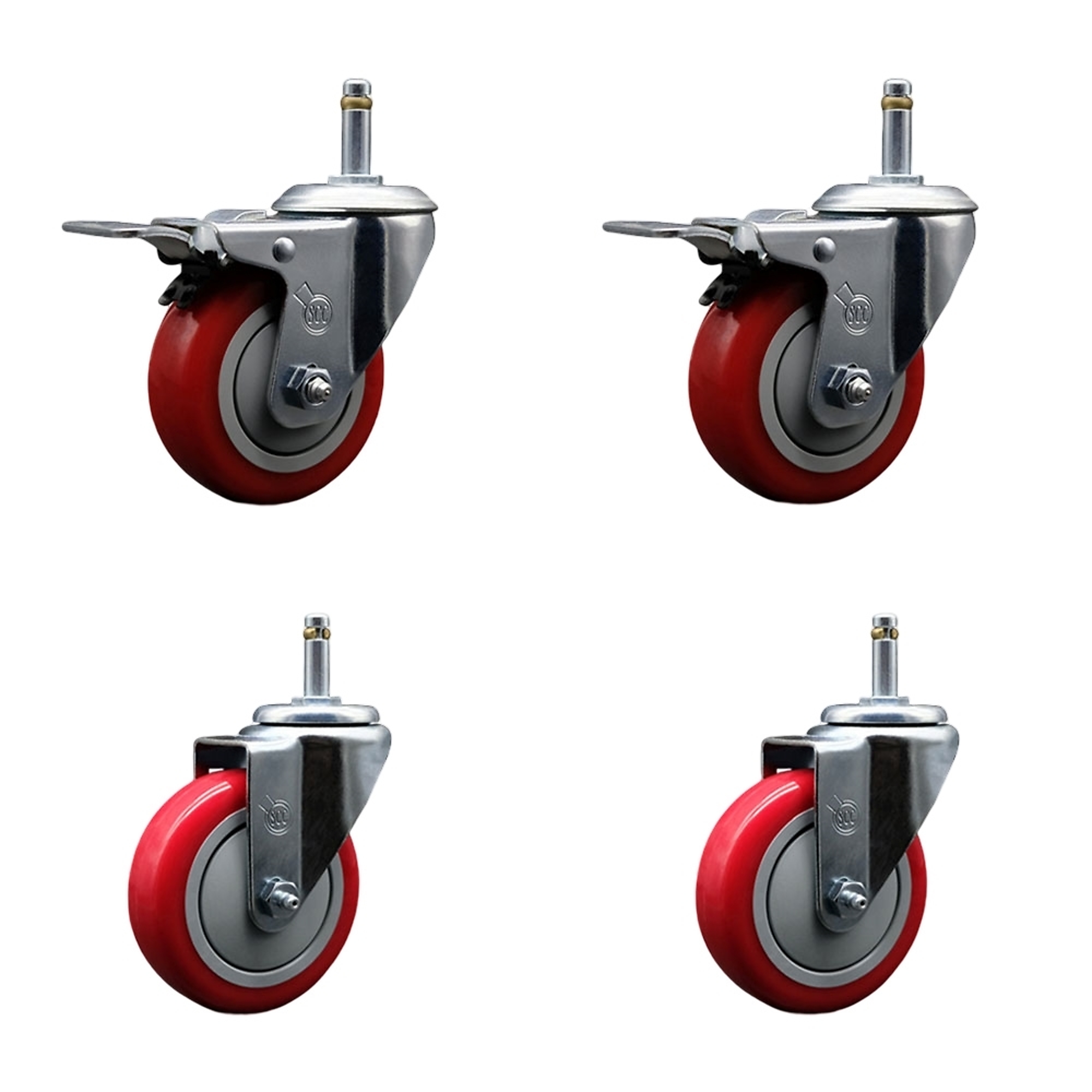 Service Caster, 4Inch x 1 1/4Inch Stem Casters, Wheel Diameter 4 in, Caster Type Swivel, Package (qty.) 4, Model SCC-GRTTL20S414-PPUB-RED-716138-2-S2