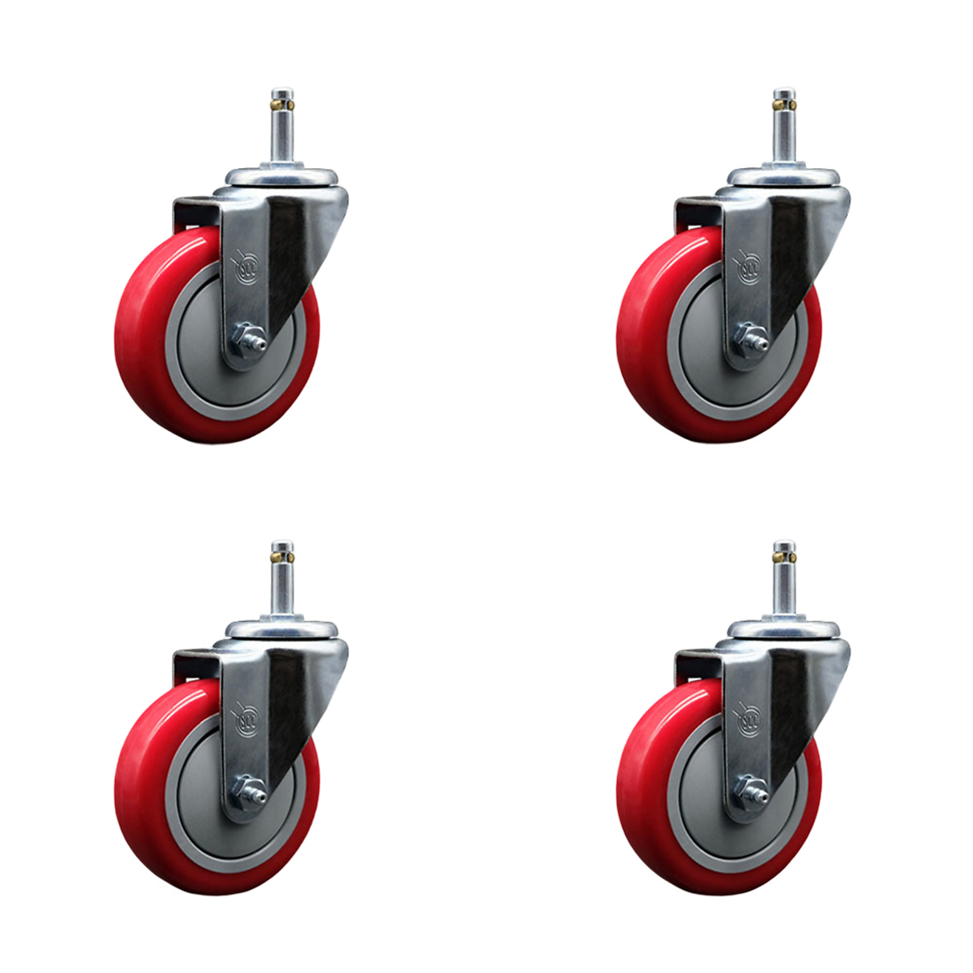 Service Caster, 4Inch x 1 1/4Inch Stem Casters, Wheel Diameter 4 in, Caster Type Swivel, Package (qty.) 4, Model SCC-GR20S414-PPUB-RED-716138-4