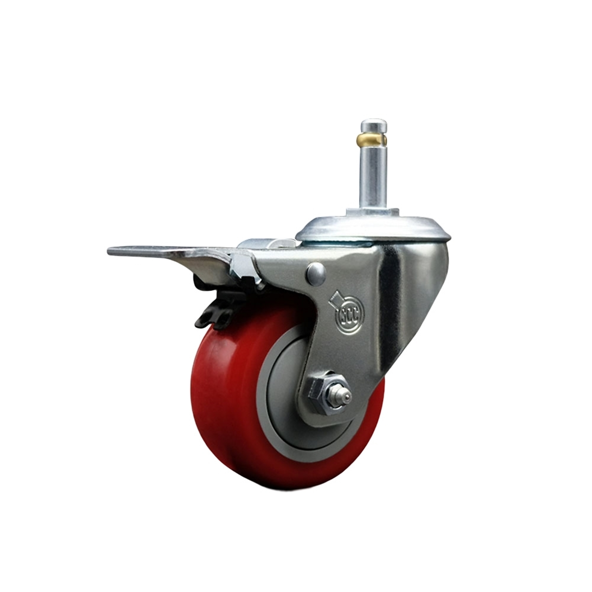 Service Caster, 3Inch x 1 1/4Inch Stem Caster, Wheel Diameter 3 in, Caster Type Swivel, Package (qty.) 1, Model SCC-GRTTL20S314-PPUB-RED-716138