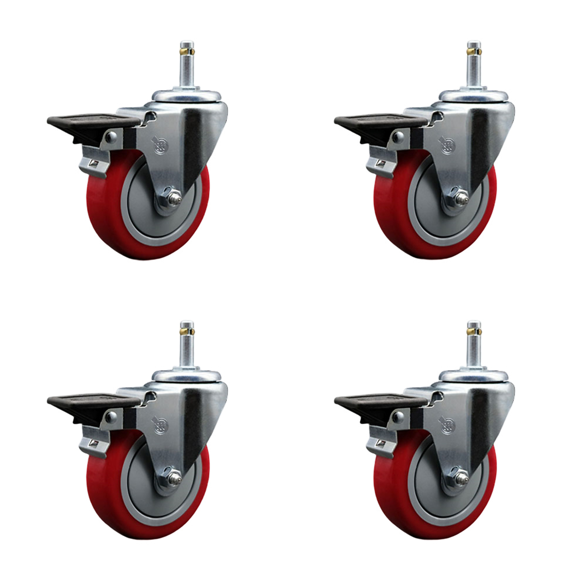 Service Caster, 4Inch x 1 1/4Inch Stem Casters, Wheel Diameter 4 in, Caster Type Swivel, Package (qty.) 4, Model SCC-GR20S414-PPUB-RED-PLB-716138-4