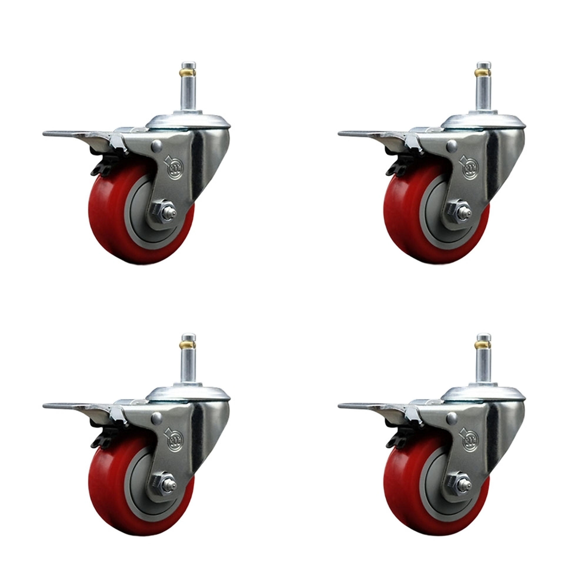 Service Caster, 3Inch x 1 1/4Inch Stem Casters, Wheel Diameter 3 in, Caster Type Swivel, Package (qty.) 4, Model SCC-GRTTL20S314-PPUB-RED-716138-4