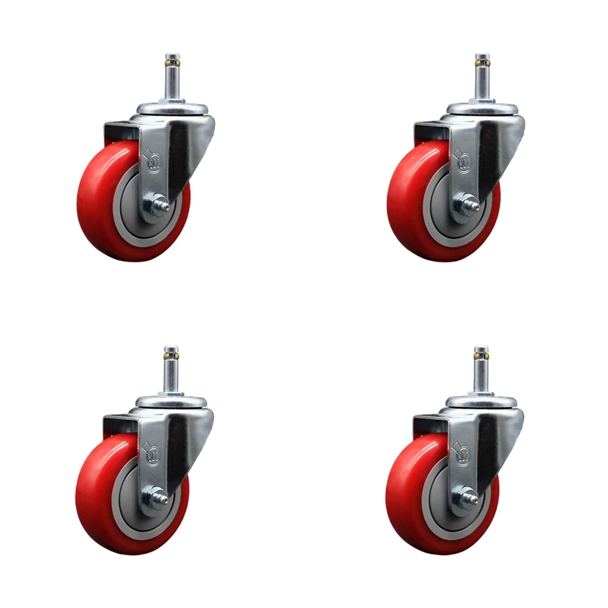 Service Caster, 3 1/2Inch x 1 1/4Inch Stem Casters, Wheel Diameter 3.5 in, Caster Type Swivel, Package (qty.) 4, Model SCC-GR20S3514-PPUB-RED-716138-4