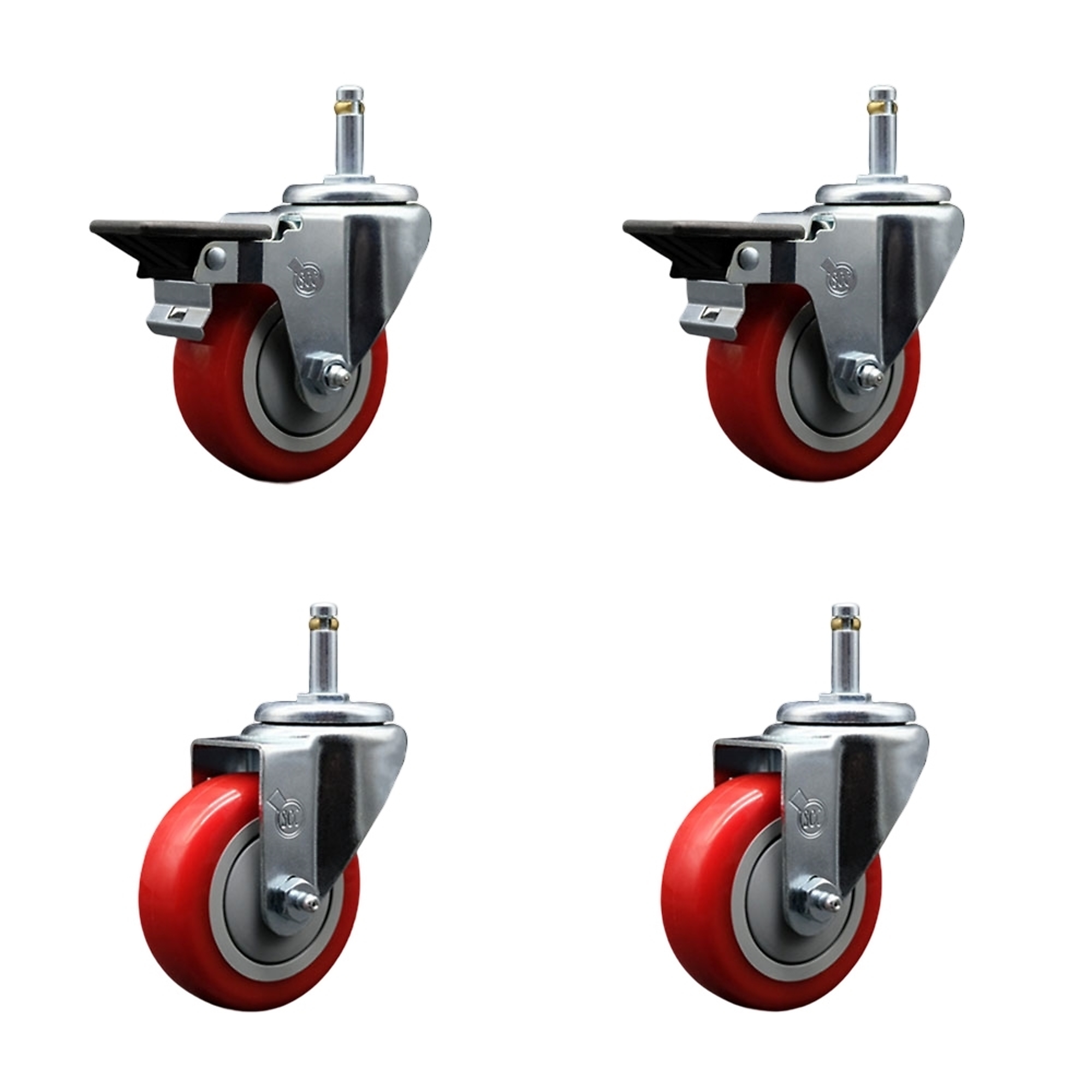 Service Caster, 3 1/2Inch x 1 1/4Inch Stem Casters, Wheel Diameter 3.5 in, Caster Type Swivel, Package (qty.) 4, Model GR20S3514-PPUB-RED-PLB-716138-2