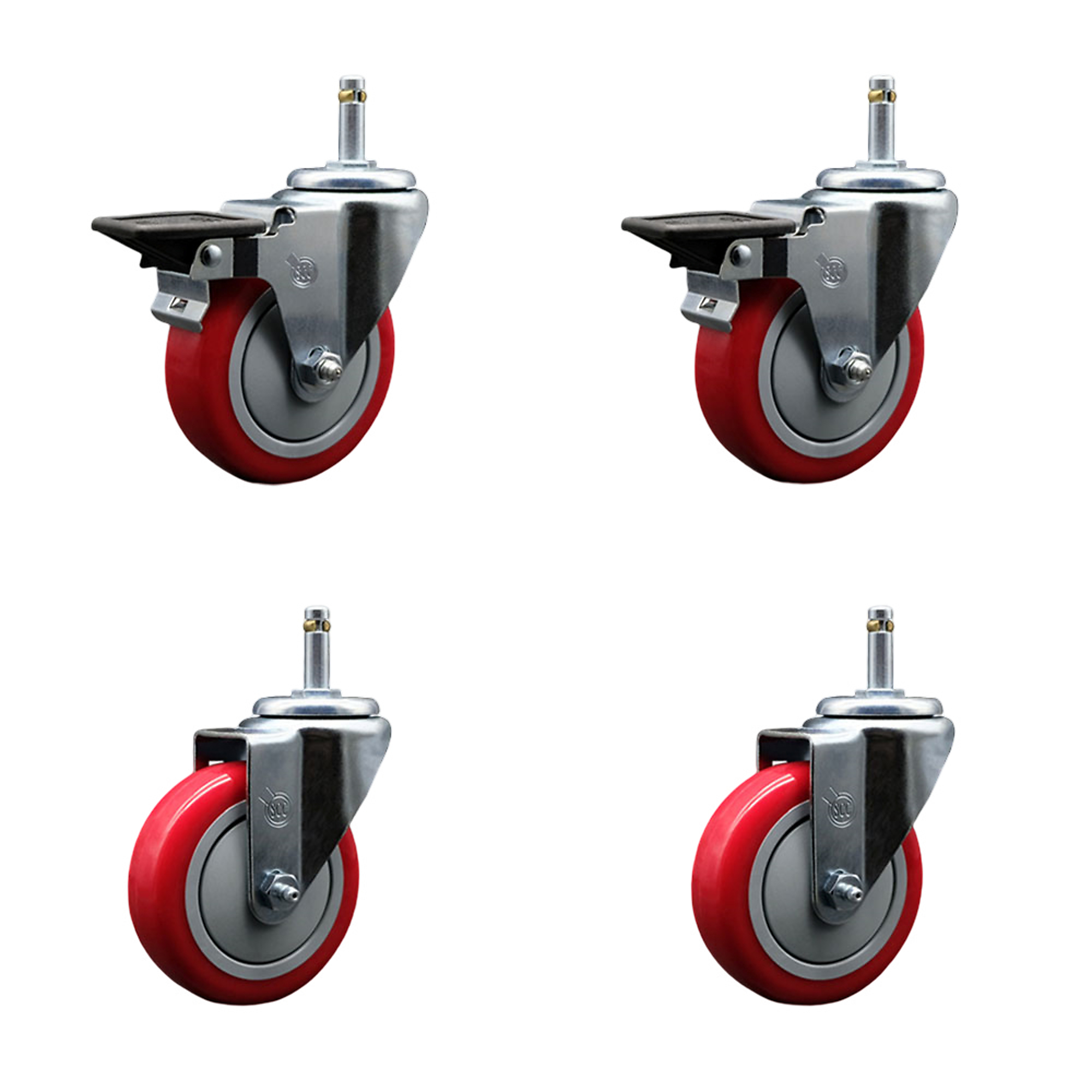 Service Caster, 4Inch x 1 1/4Inch Stem Casters, Wheel Diameter 4 in, Caster Type Swivel, Package (qty.) 4, Model SCC-GR20S414-PPUB-RED-PLB-716138-2S2