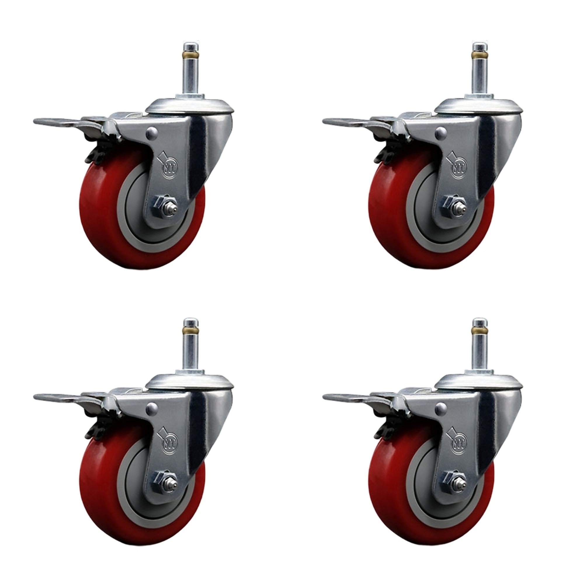 Service Caster, 4Inch x 1 1/4Inch Stem Casters, Wheel Diameter 4 in, Caster Type Swivel, Package (qty.) 4, Model SCC-GRTTL20S414-PPUB-RED-716138-4