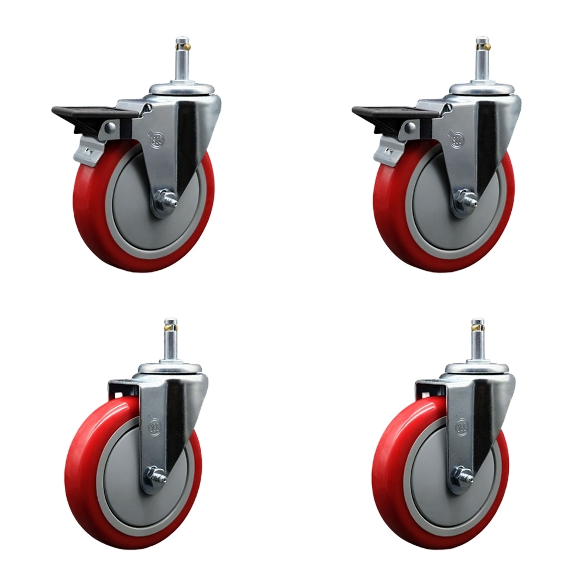 Service Caster, 5Inch x 1 1/4Inch Stem Casters, Wheel Diameter 5 in, Caster Type Swivel, Package (qty.) 4, Model SCC-GR20S514-PPUB-RED-PLB-716138-2S2