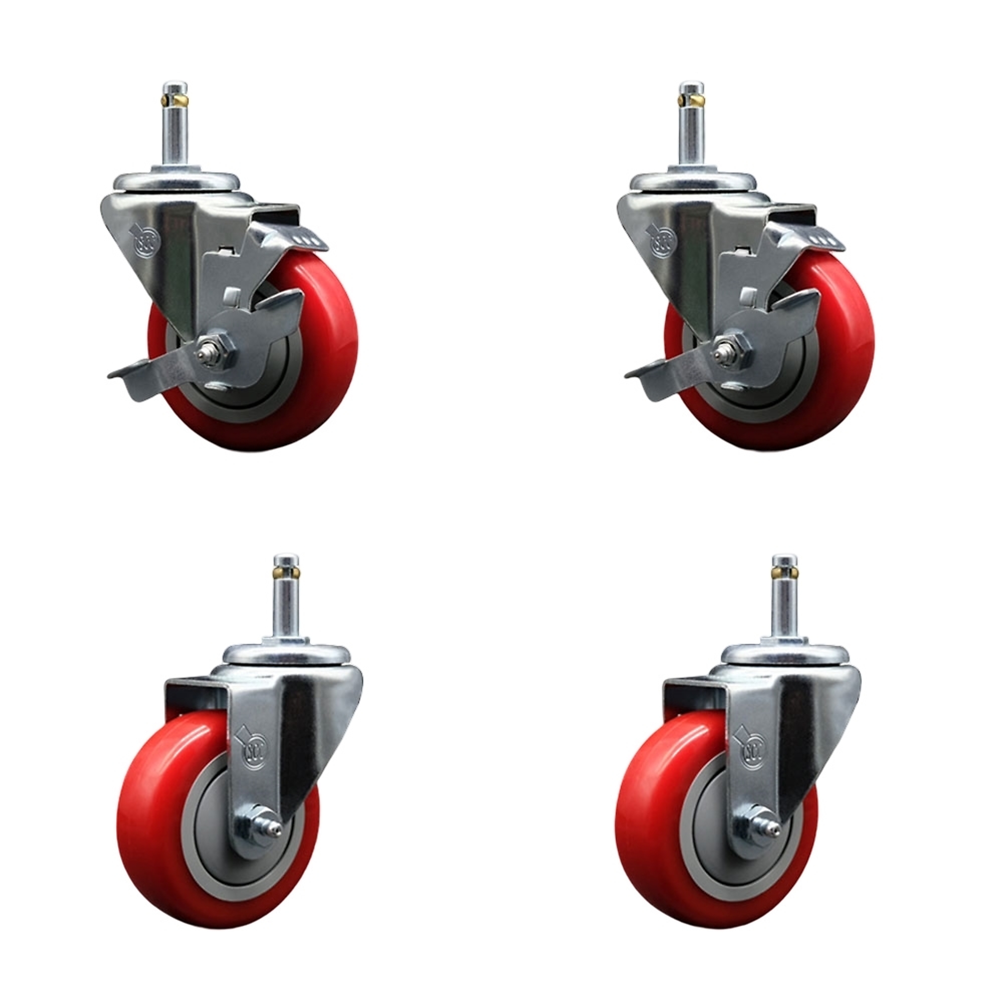 Service Caster, 3 1/2Inch x 1 1/4Inch Stem Casters, Wheel Diameter 3.5 in, Caster Type Swivel, Package (qty.) 4, Model GR20S3514-PPUB-RED-TLB-716138-2