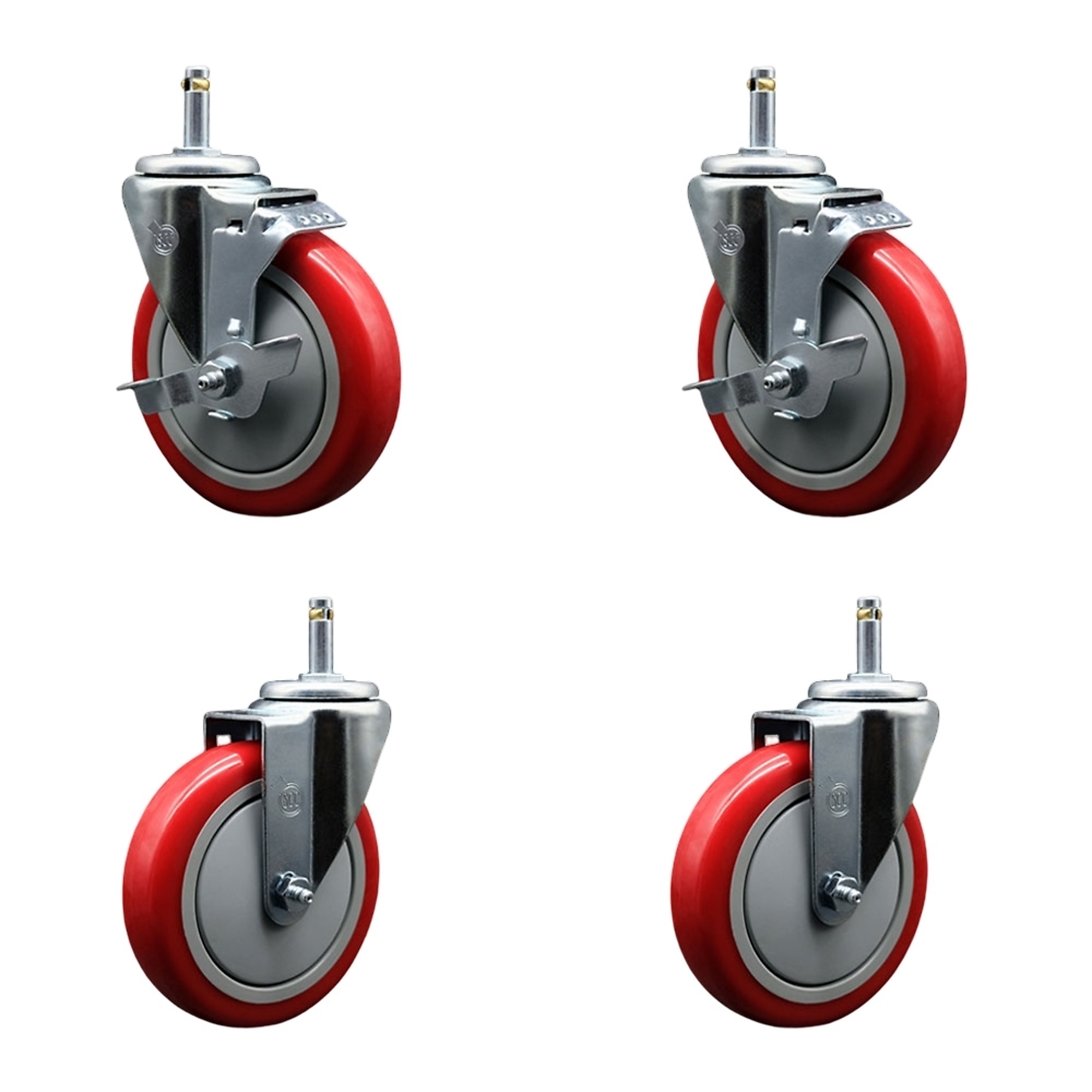 Service Caster, 5Inch x 1 1/4Inch Stem Casters, Wheel Diameter 5 in, Caster Type Swivel, Package (qty.) 4, Model SCC-GR20S514-PPUB-RED-TLB-716138-2S2